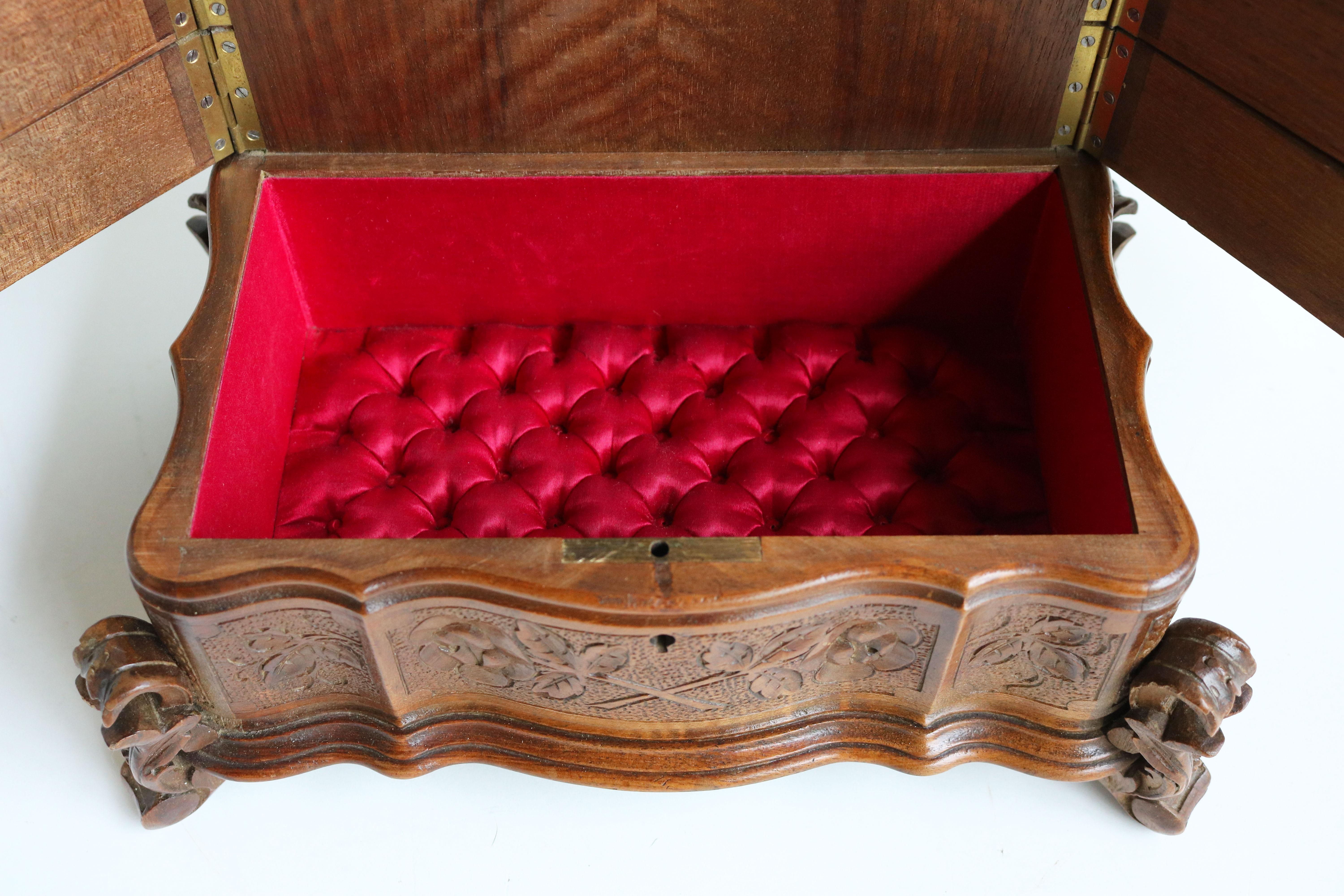 Rare Antique 4 Tier Black Forest Jewelry Box Fruitwood 19th Century Hand Carved 6