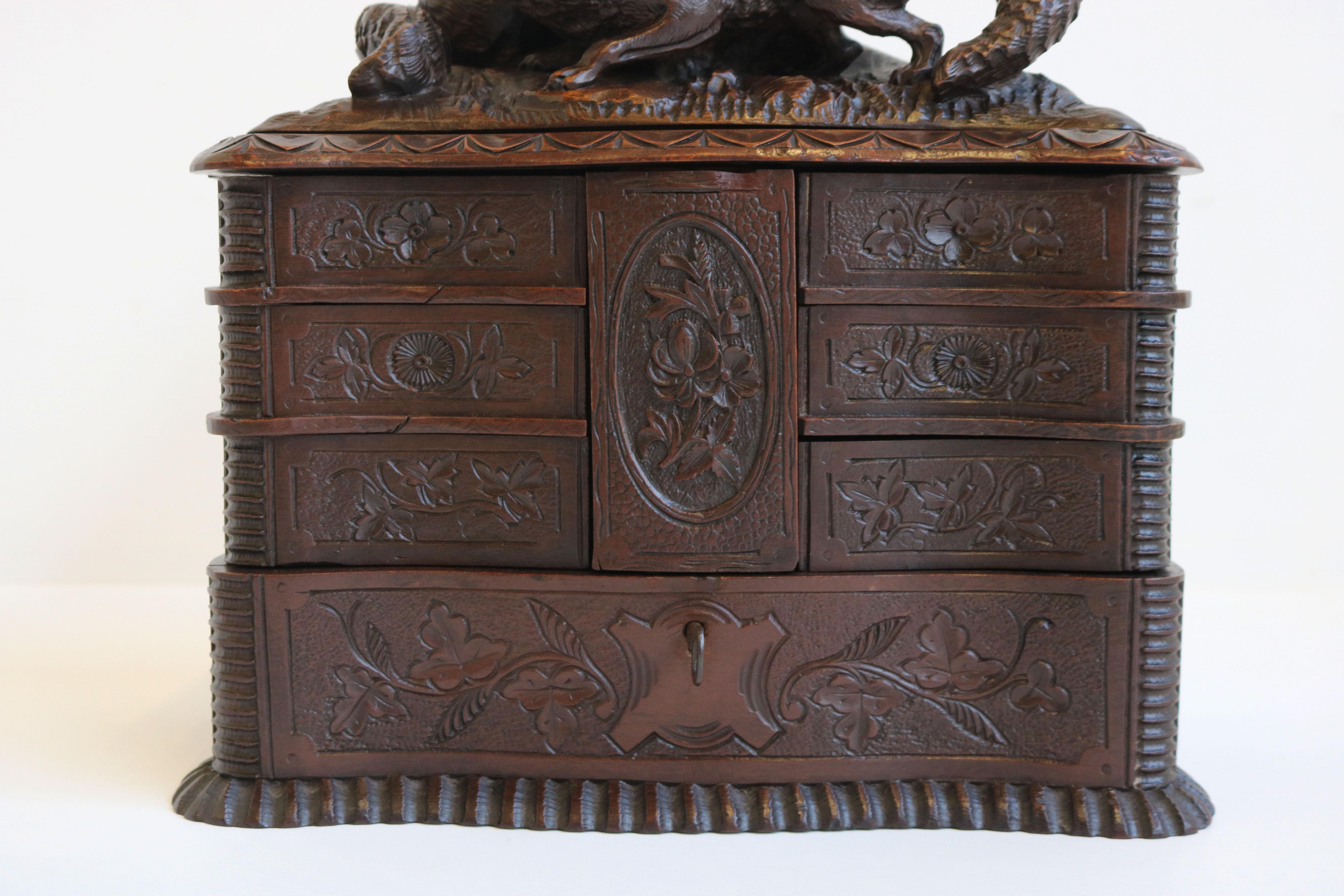Rare Antique 4 Tier Black Forest Jewelry Box Fruitwood 19th Century Hand Carved For Sale 8