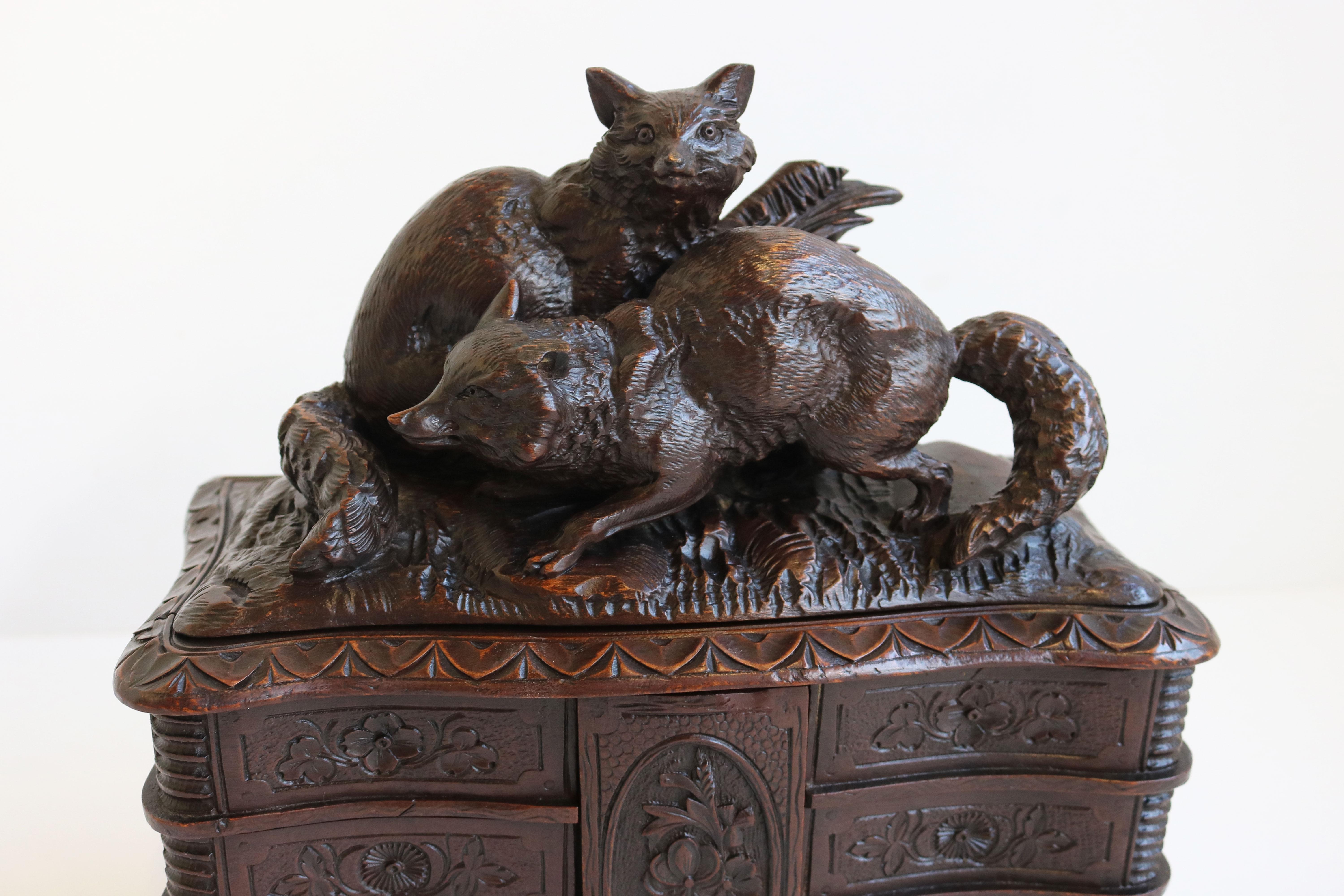Rare Antique 4 Tier Black Forest Jewelry Box Fruitwood 19th Century Hand Carved For Sale 10