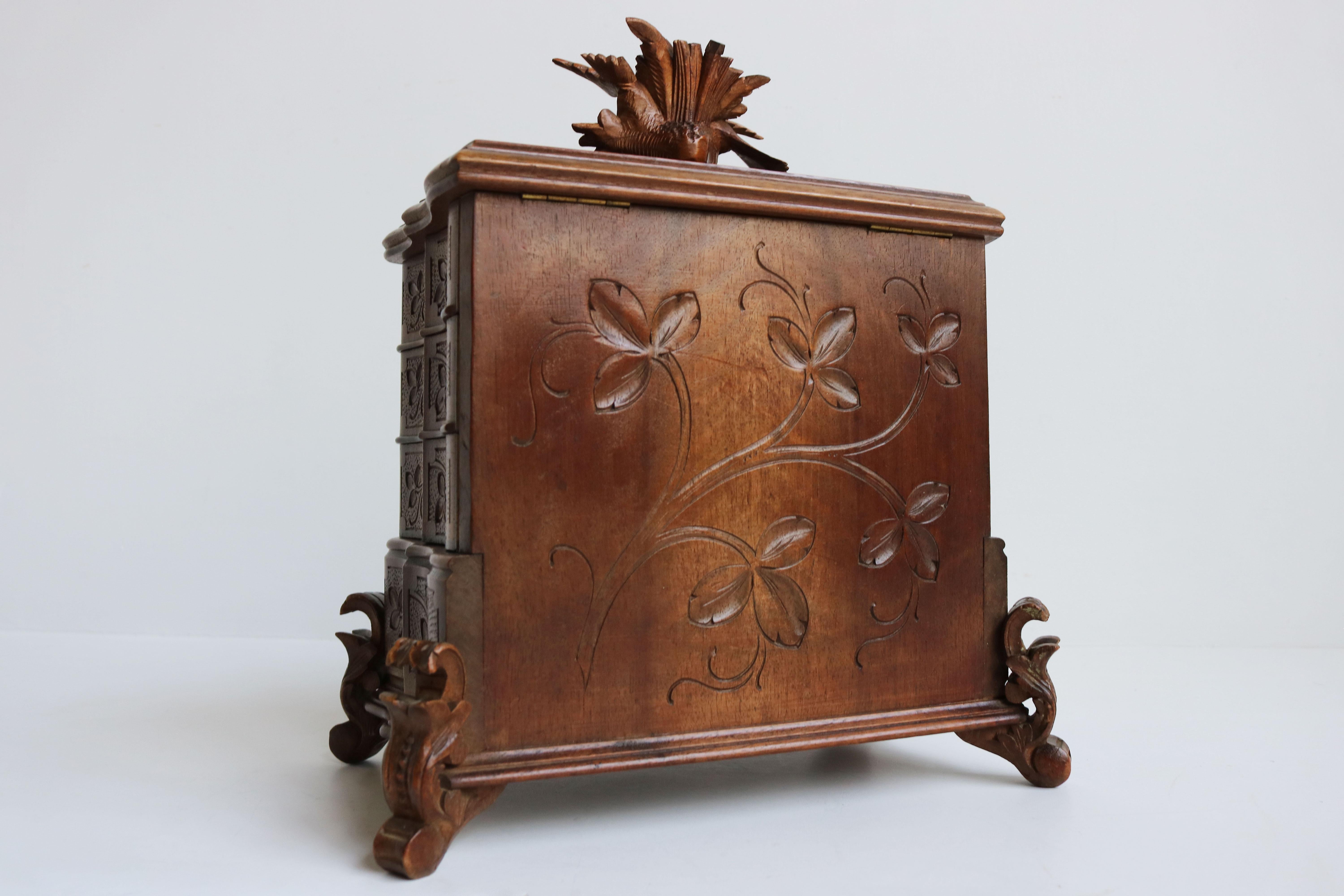 Hand-Carved Rare Antique 4 Tier Black Forest Jewelry Box Fruitwood 19th Century Hand Carved