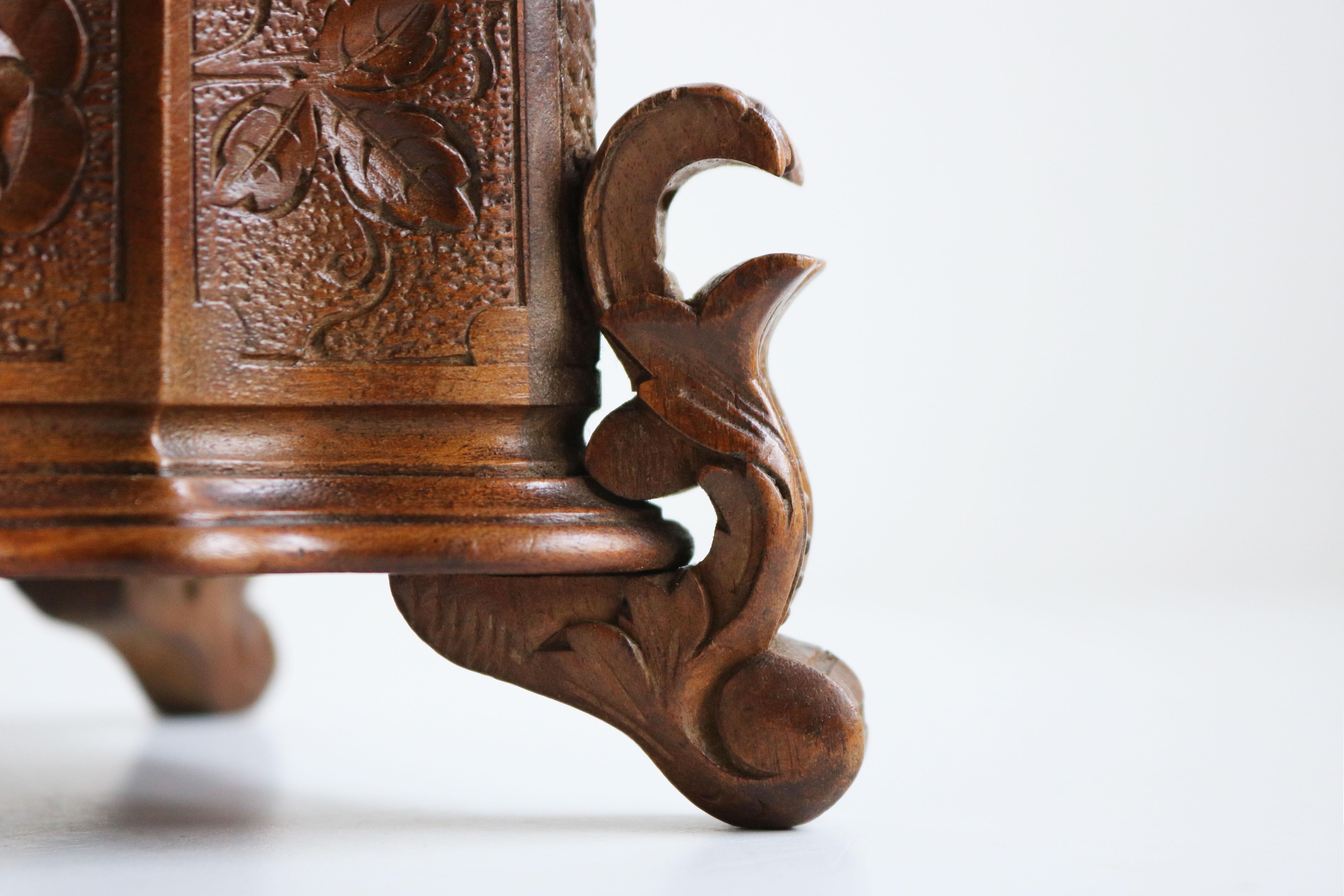 Late 19th Century Rare Antique 4 Tier Black Forest Jewelry Box Fruitwood 19th Century Hand Carved