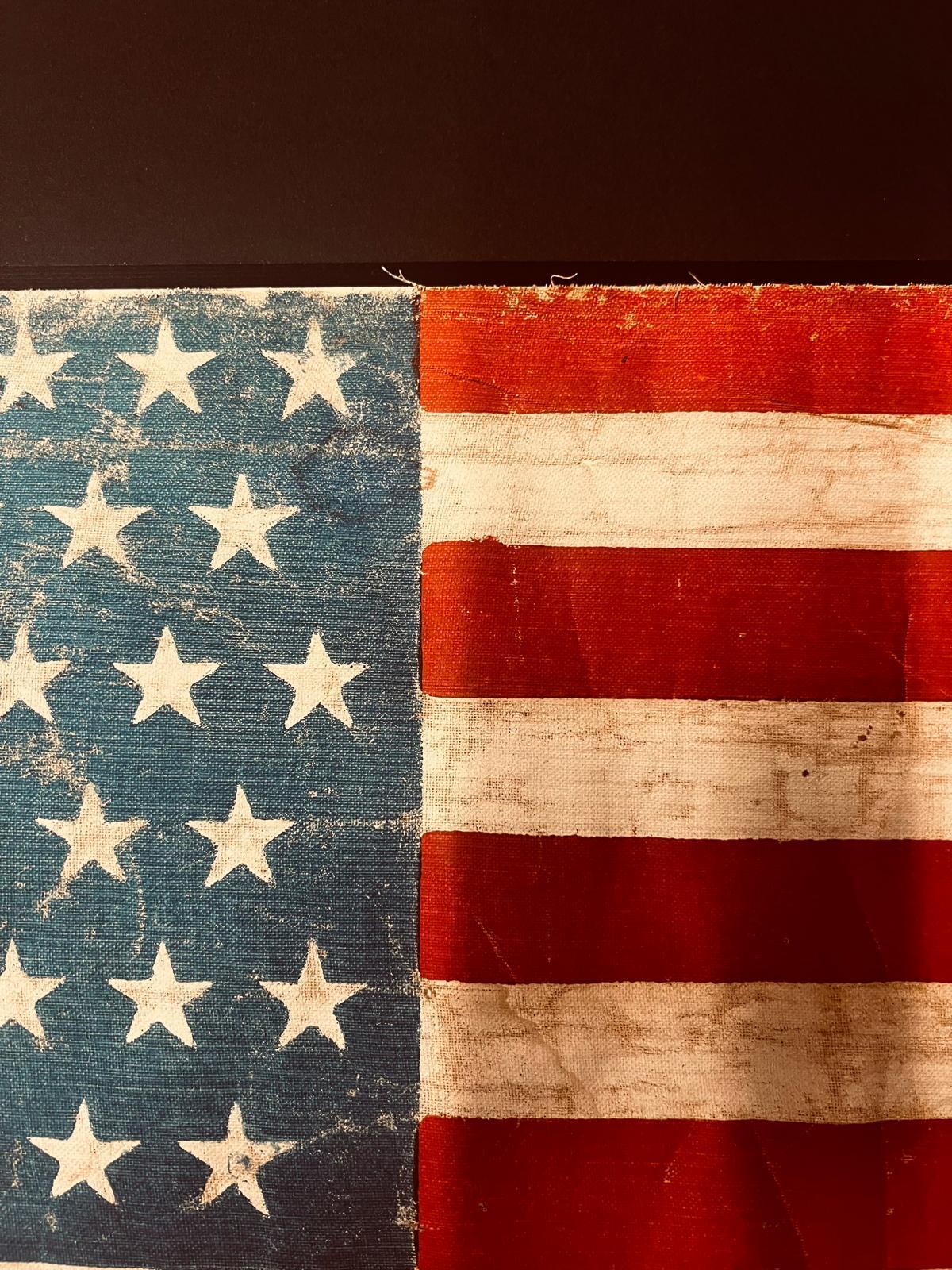 Arte popolare Rara bandiera americana antica a 45 stelle dipinta a mano su cotone, guerra ispano-americana in vendita