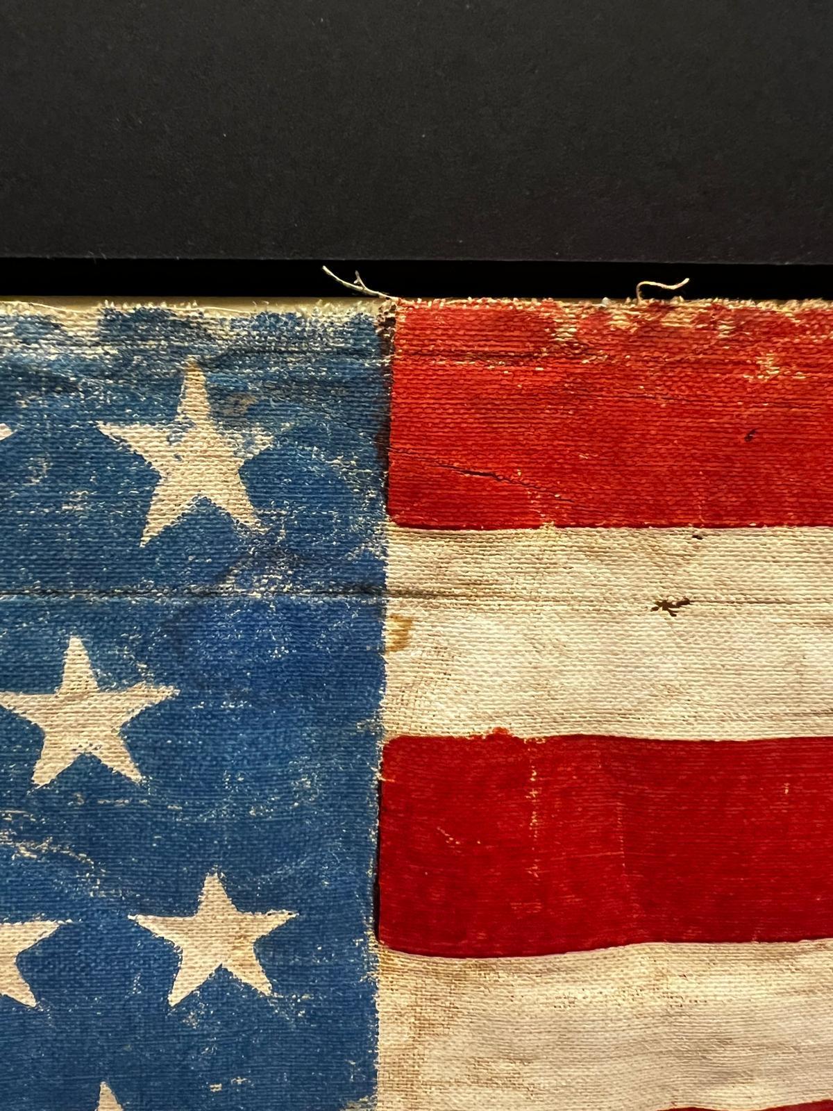 Rara bandiera americana antica a 45 stelle dipinta a mano su cotone, guerra ispano-americana In condizioni discrete in vendita a Doha, QA