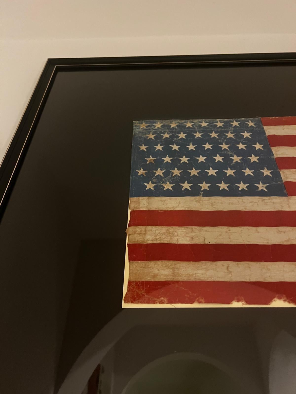 XIX secolo Rara bandiera americana antica a 45 stelle dipinta a mano su cotone, guerra ispano-americana in vendita