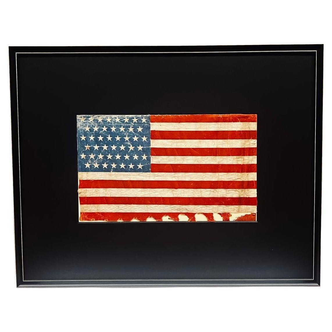 Rara bandiera americana antica a 45 stelle dipinta a mano su cotone, guerra ispano-americana