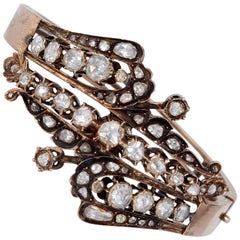 Rare Antique 6.80 Carat Diamond 16 Karat Gold Bangle