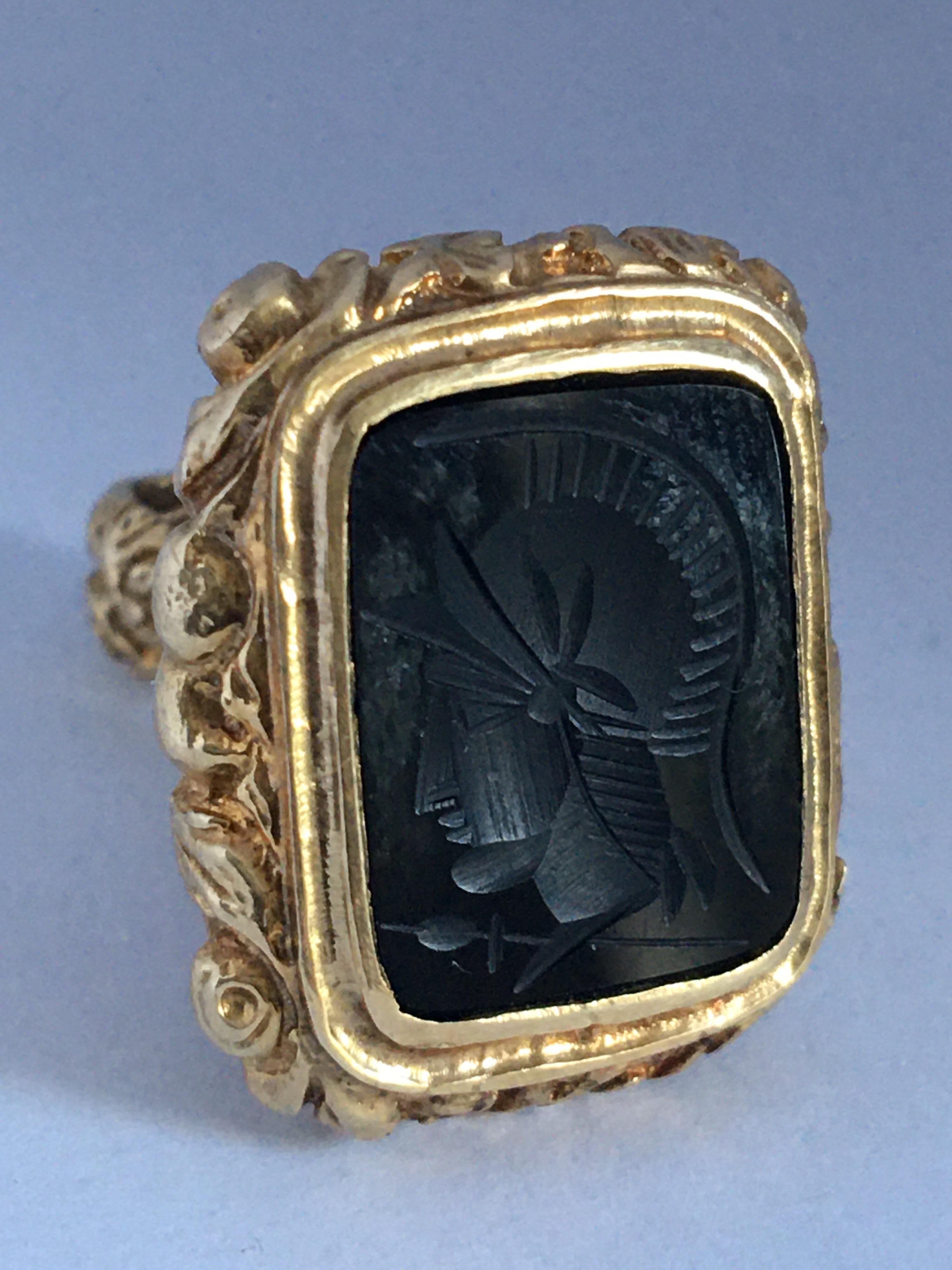 Rare Antique 9 Karat Gold Black Onyx Intaglio Fob / Pendant 8