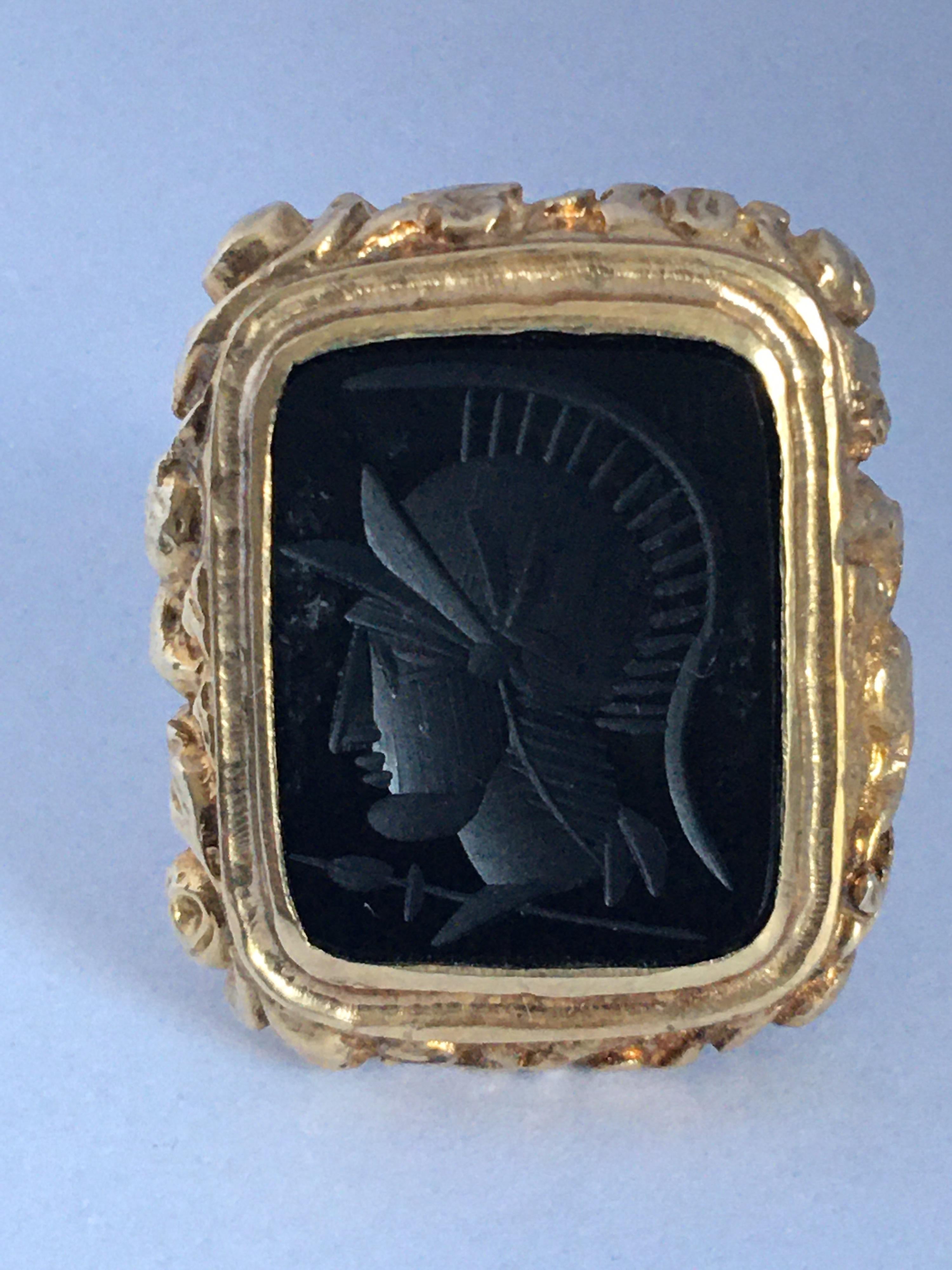 Women's or Men's Rare Antique 9 Karat Gold Black Onyx Intaglio Fob / Pendant