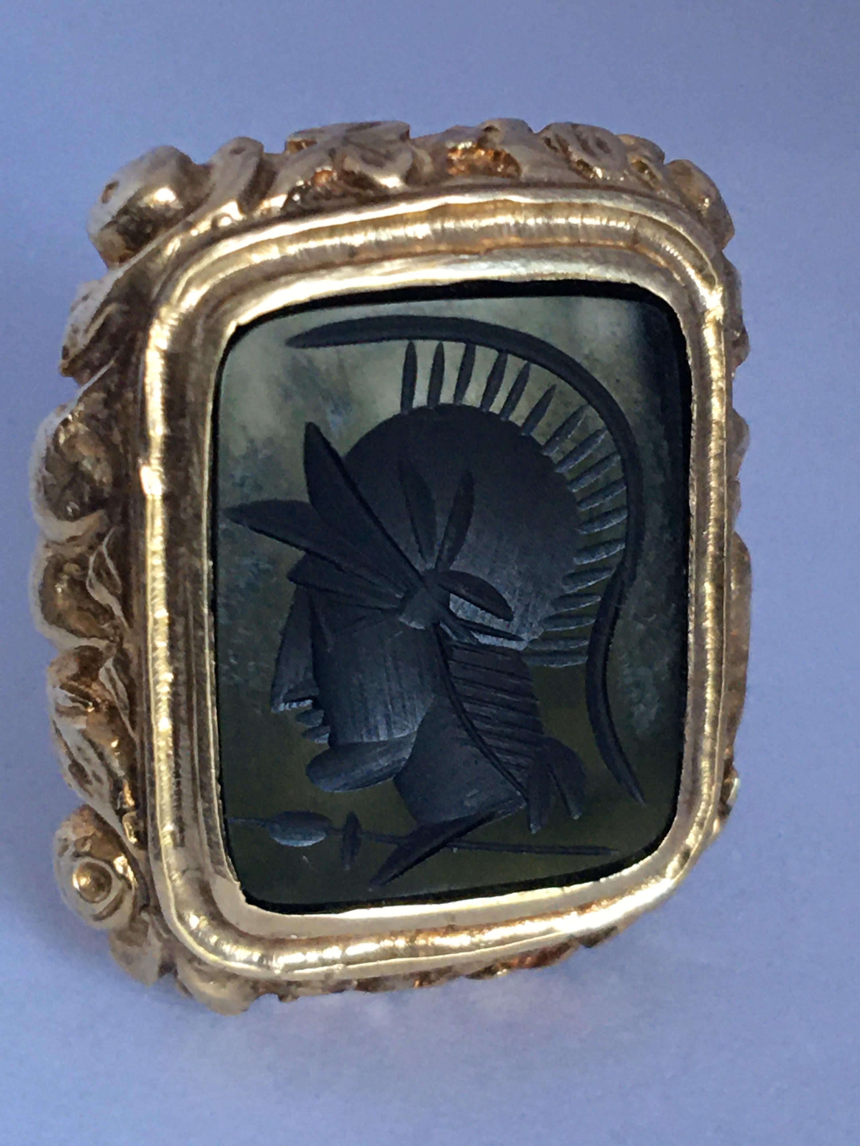 Rare Antique 9 Karat Gold Black Onyx Intaglio Fob / Pendant 5