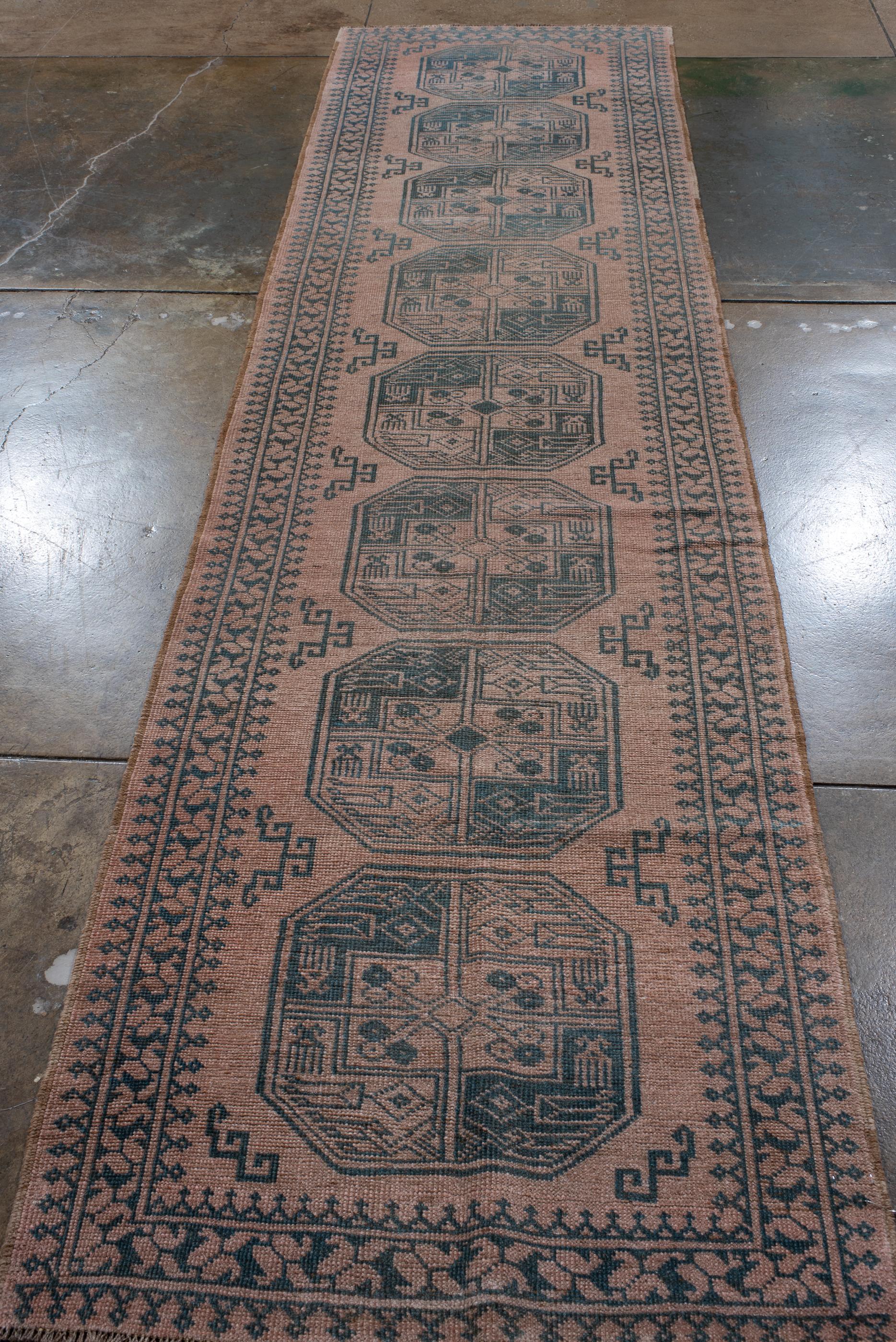 Hand-Knotted Rare Antique Afghan Runner , with Light Brown Field For Sale