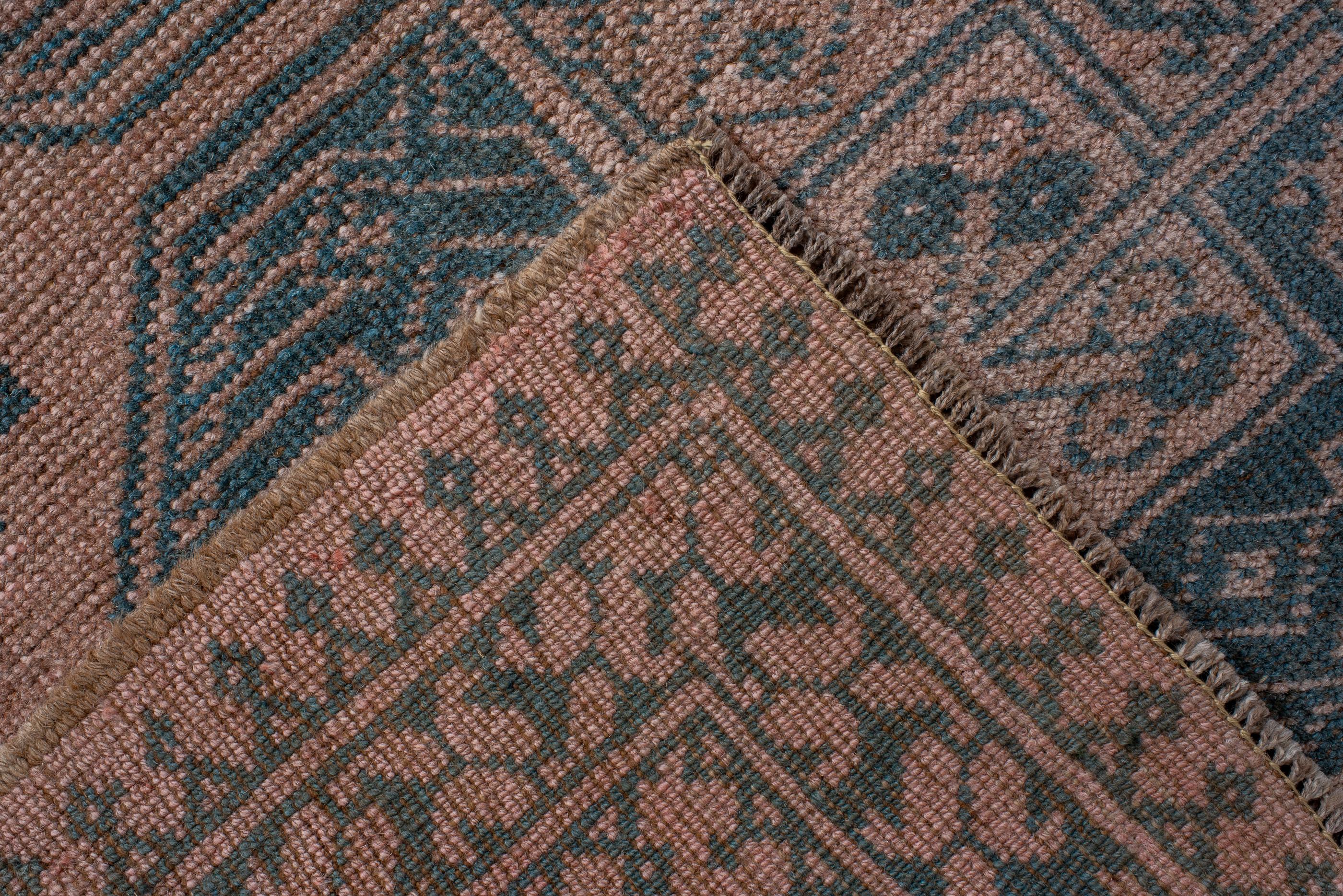 Wool Rare Antique Afghan Runner , with Light Brown Field For Sale