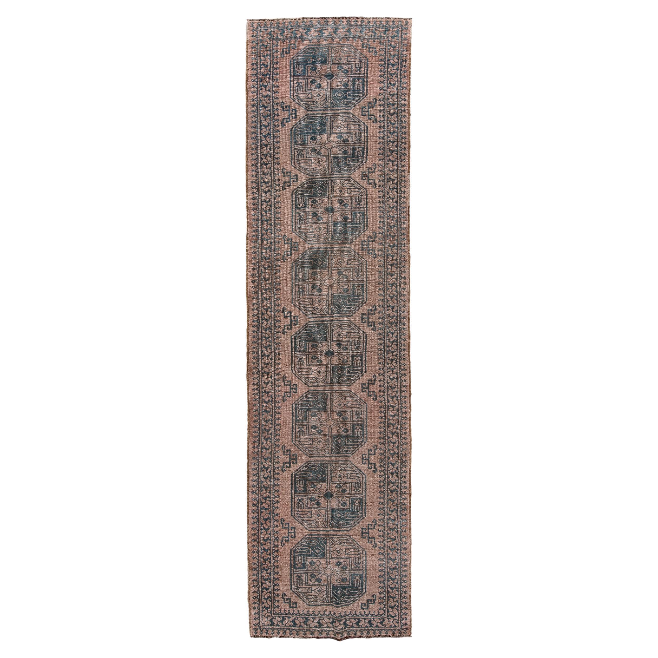 Rare Antique Afghan Runner , with Light Brown Field For Sale