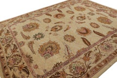 Rare Antique Agra Rug in Gold with Green and Pink Floral Patterns