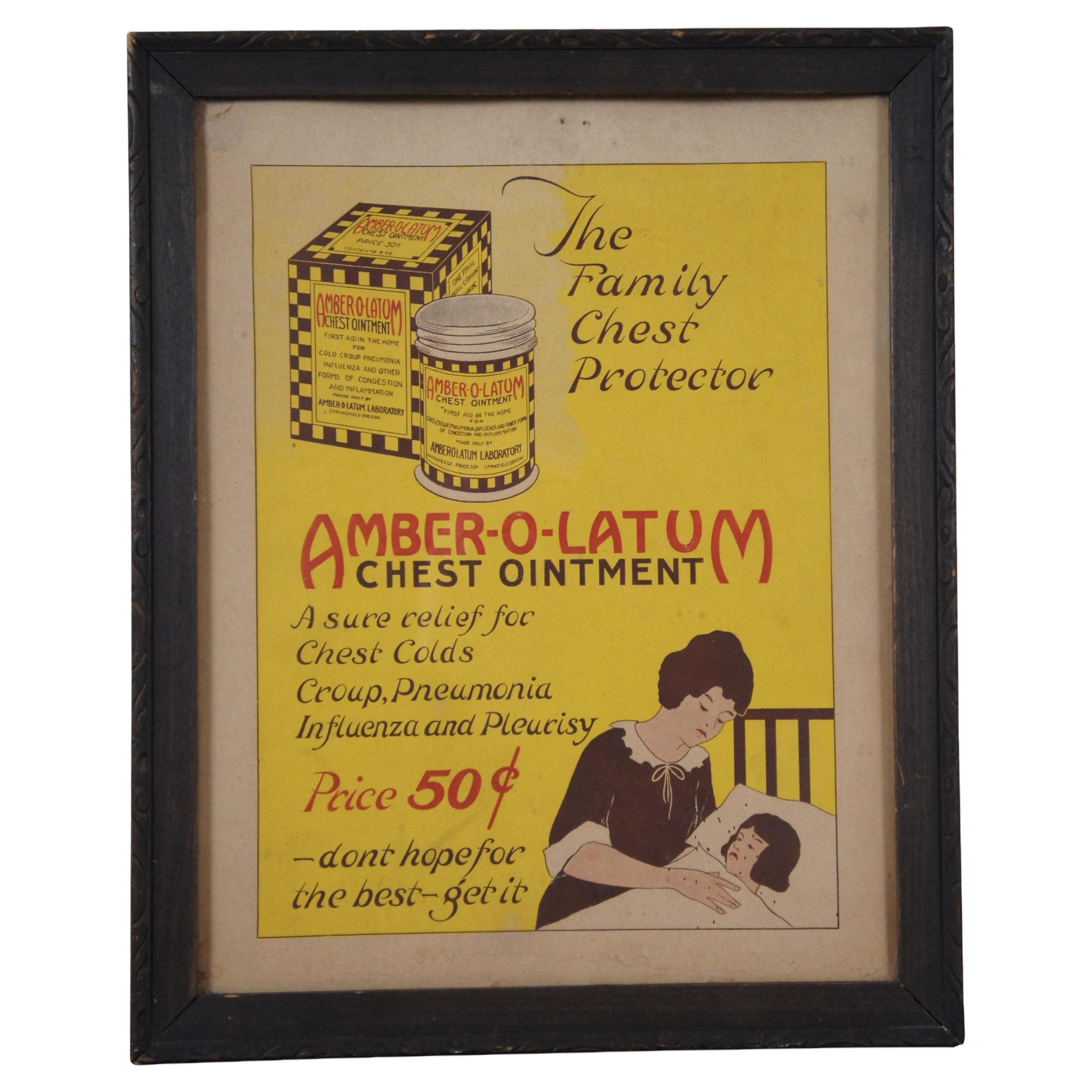 Rare Antique Amber-o-Latum Medical Chest Ointment Advertisement 16" For Sale