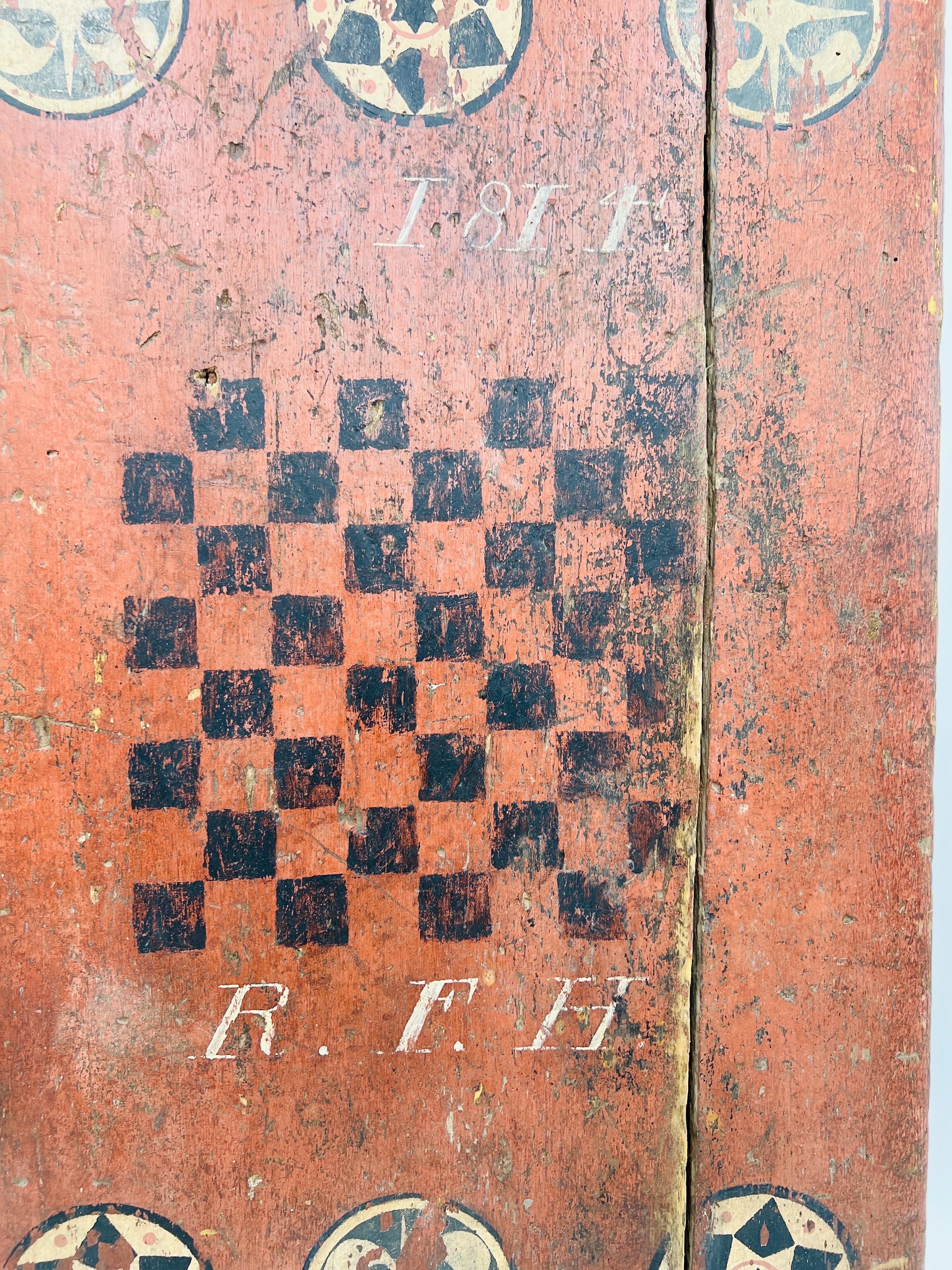 19th Century Rare Antique American Folk Art Primitive 1814 Checkers Game Board For Sale