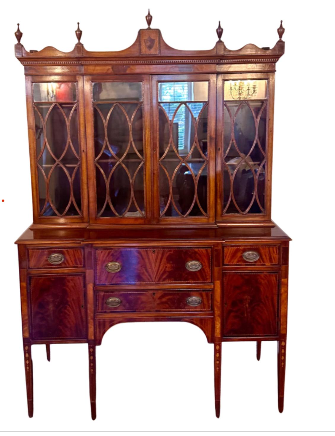 Raro Secretario Americano Antiguo Hepplewhite Breakfront - Baltimore Maryland Estadounidense