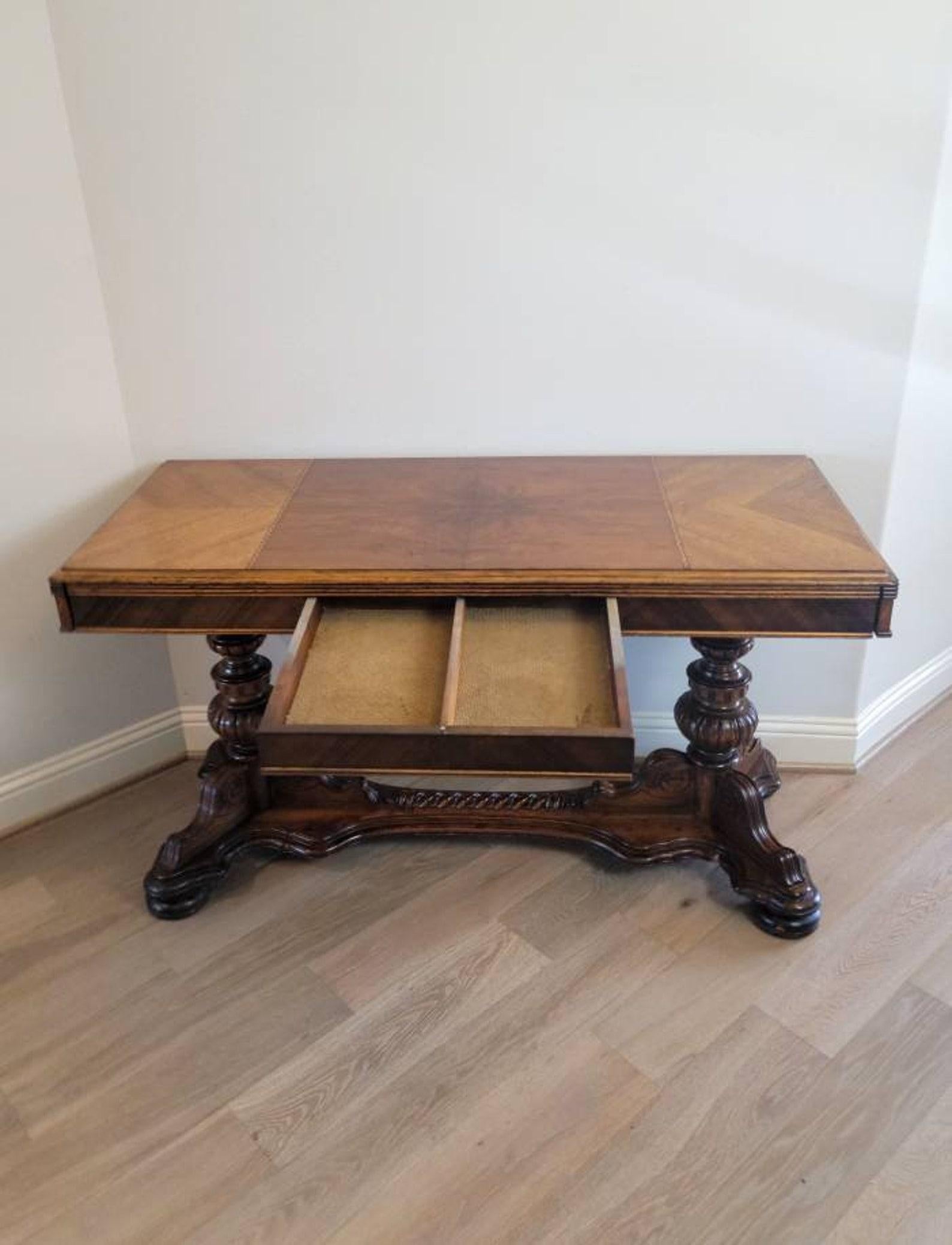 Rare Antique American Renaissance Extension Library Table, Signed In Good Condition For Sale In Forney, TX