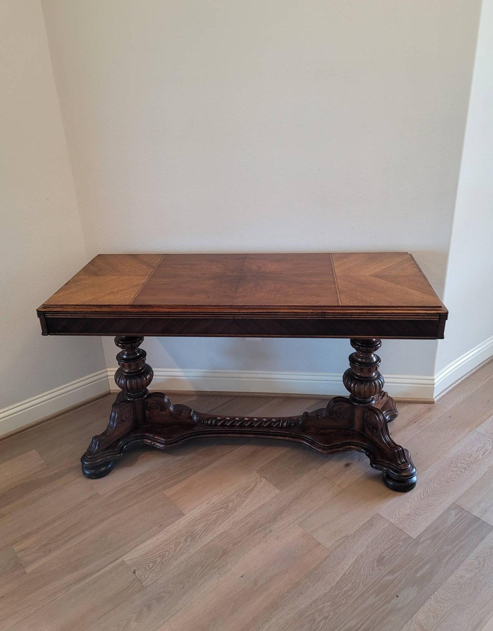 Oak Rare Antique American Renaissance Extension Library Table, Signed For Sale