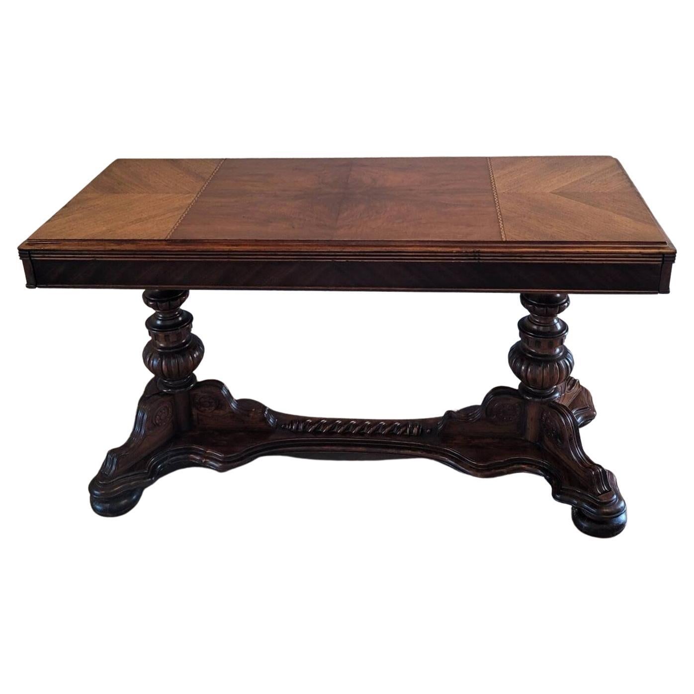 Rare Antique American Renaissance Extension Library Table, Signed For Sale