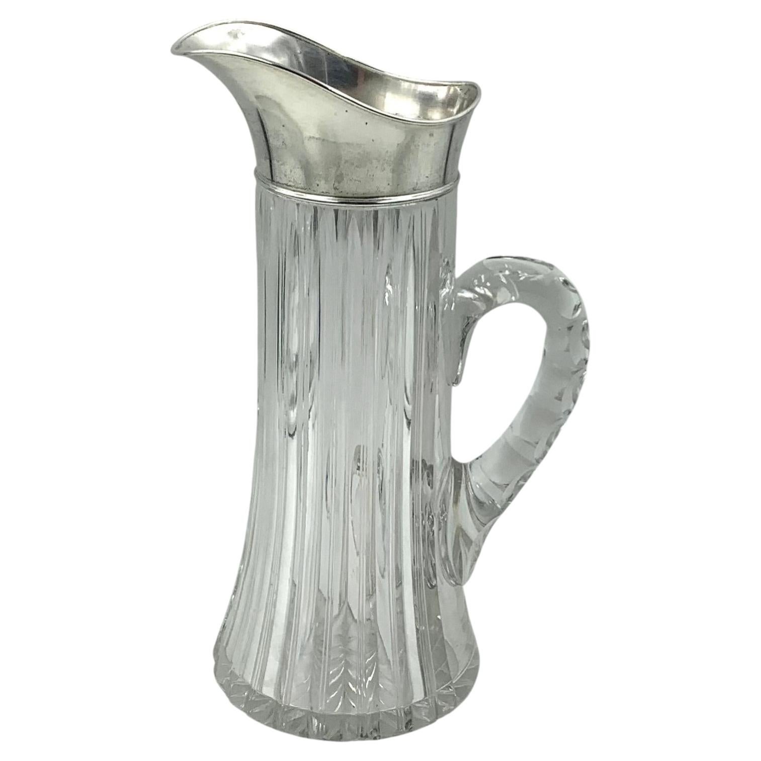 Rare Antique American Sterling Silver Jedediah and Horace Wilcox Crystal Pitcher