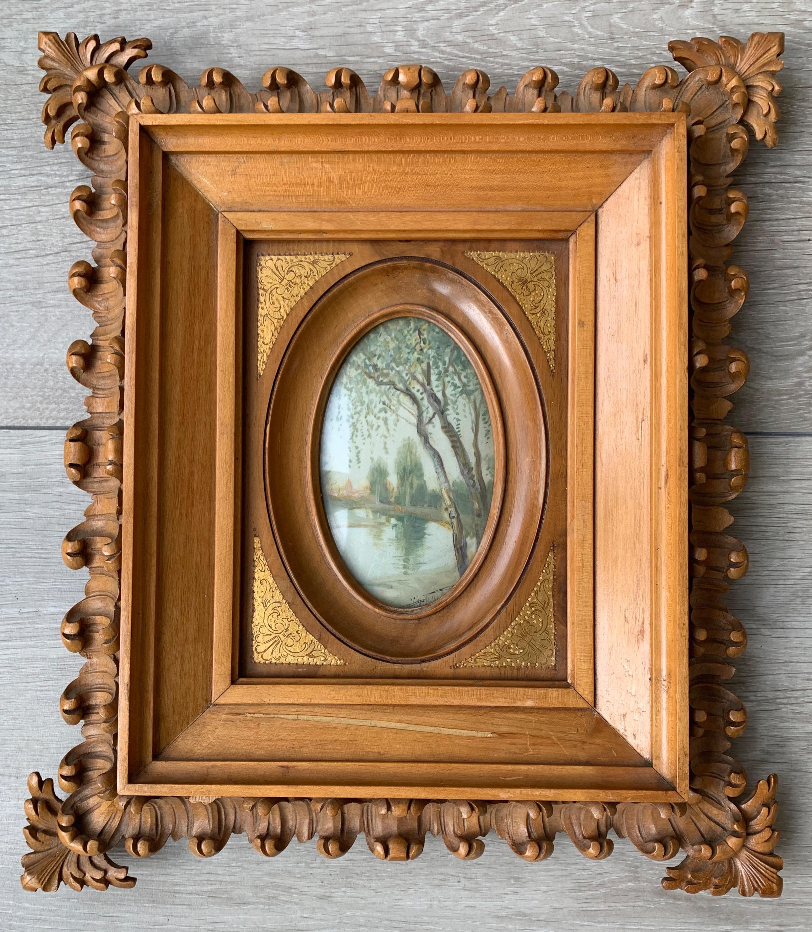 Rare Antique and Stylishly Handcrafted Beechwood Picture Frame with Painting 3