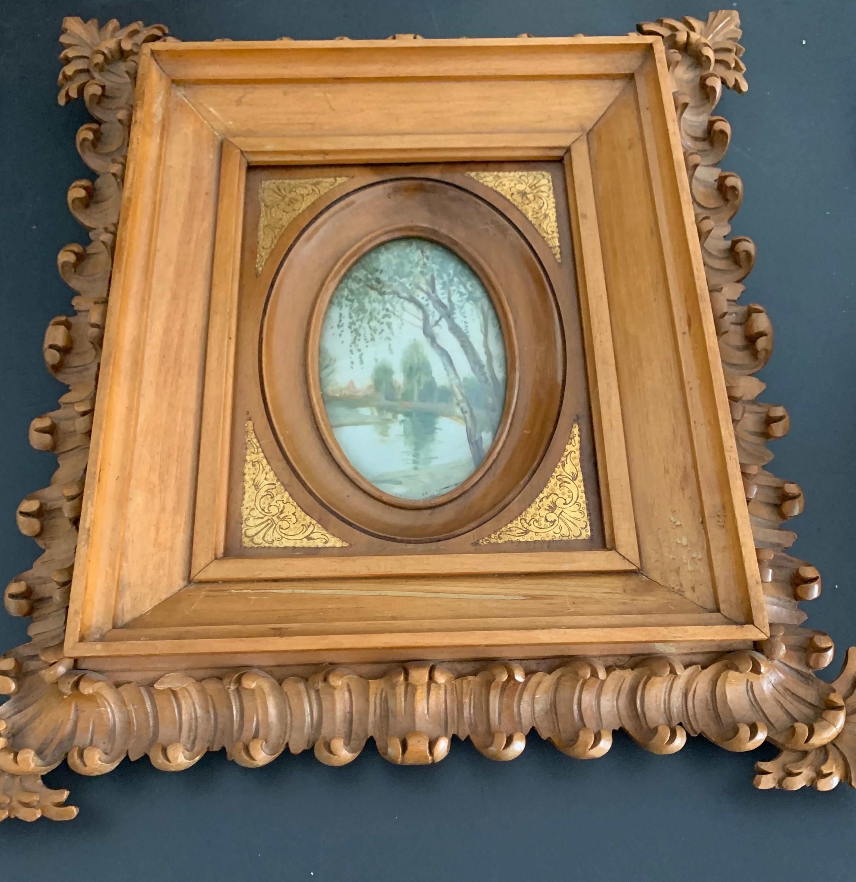 Rare Antique and Stylishly Handcrafted Beechwood Picture Frame with Painting 6