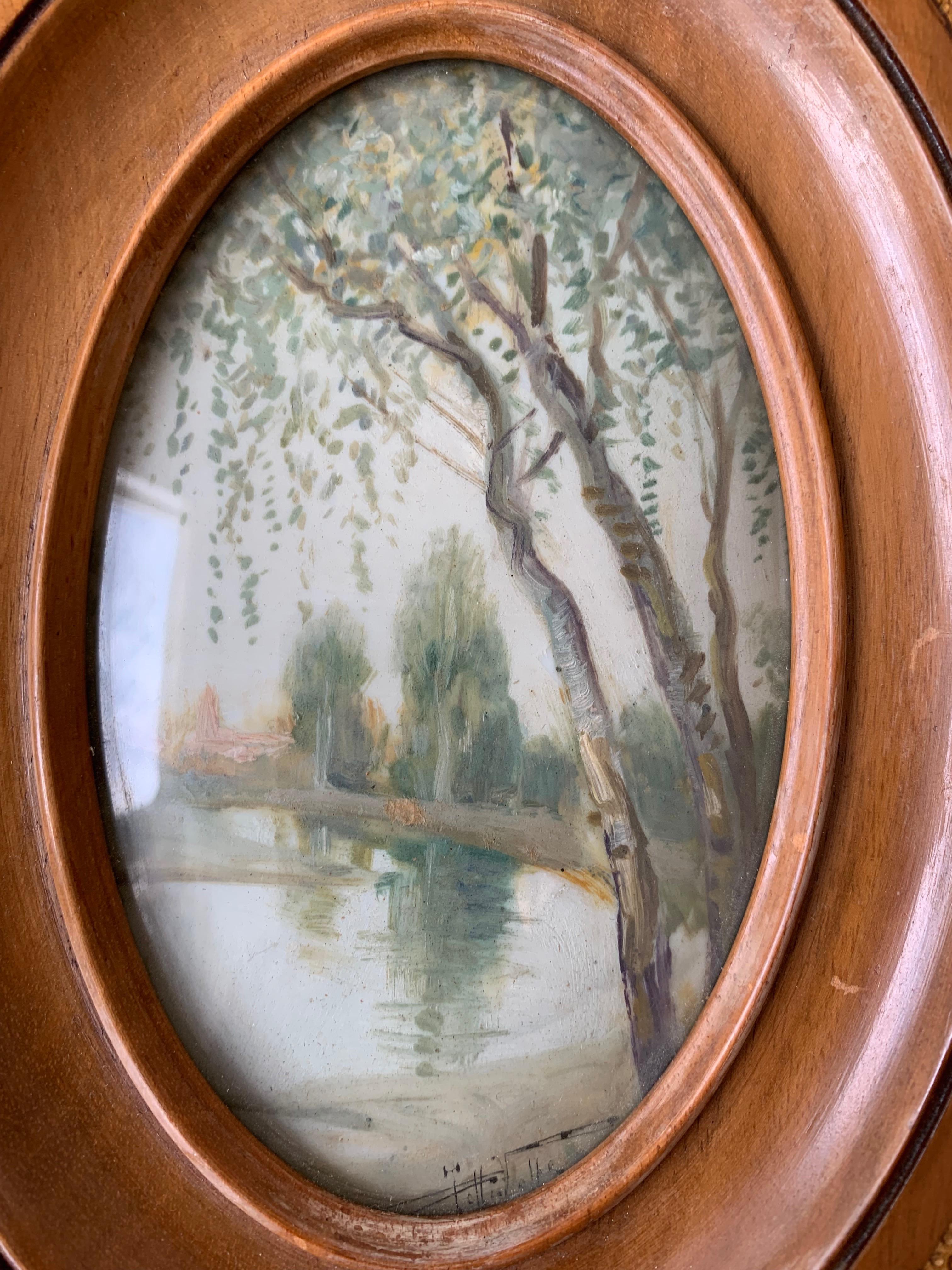 20th Century Rare Antique and Stylishly Handcrafted Beechwood Picture Frame with Painting