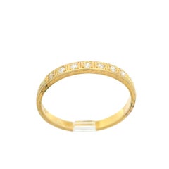 Rare Antique Art Deco 18k Yellow Gold 0.14ctw Diamond Etched Filigree Band Ring