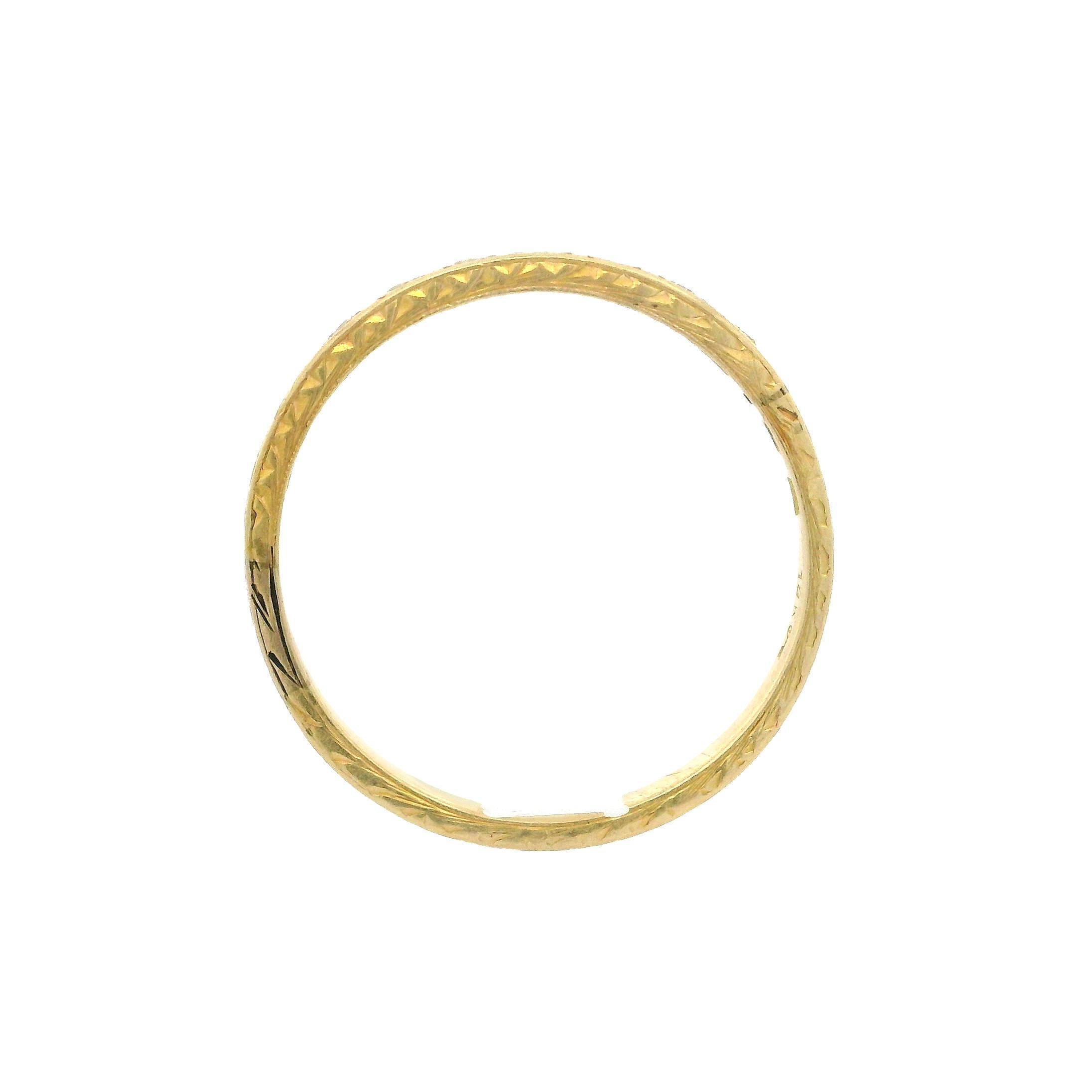 Women's Rare Antique Art Deco 18k Yellow Gold 0.14ctw Diamond Etched Filigree Band Ring For Sale