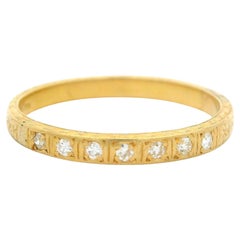 Rare Antique Art Deco 18k Yellow Gold 0.14ctw Diamond Etched Filigree Band Ring