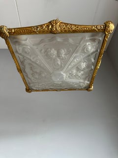 Seltene antike Art-Déco-Hängelampe aus vergoldeter Bronze und Glas, von L.B. Freres Paris