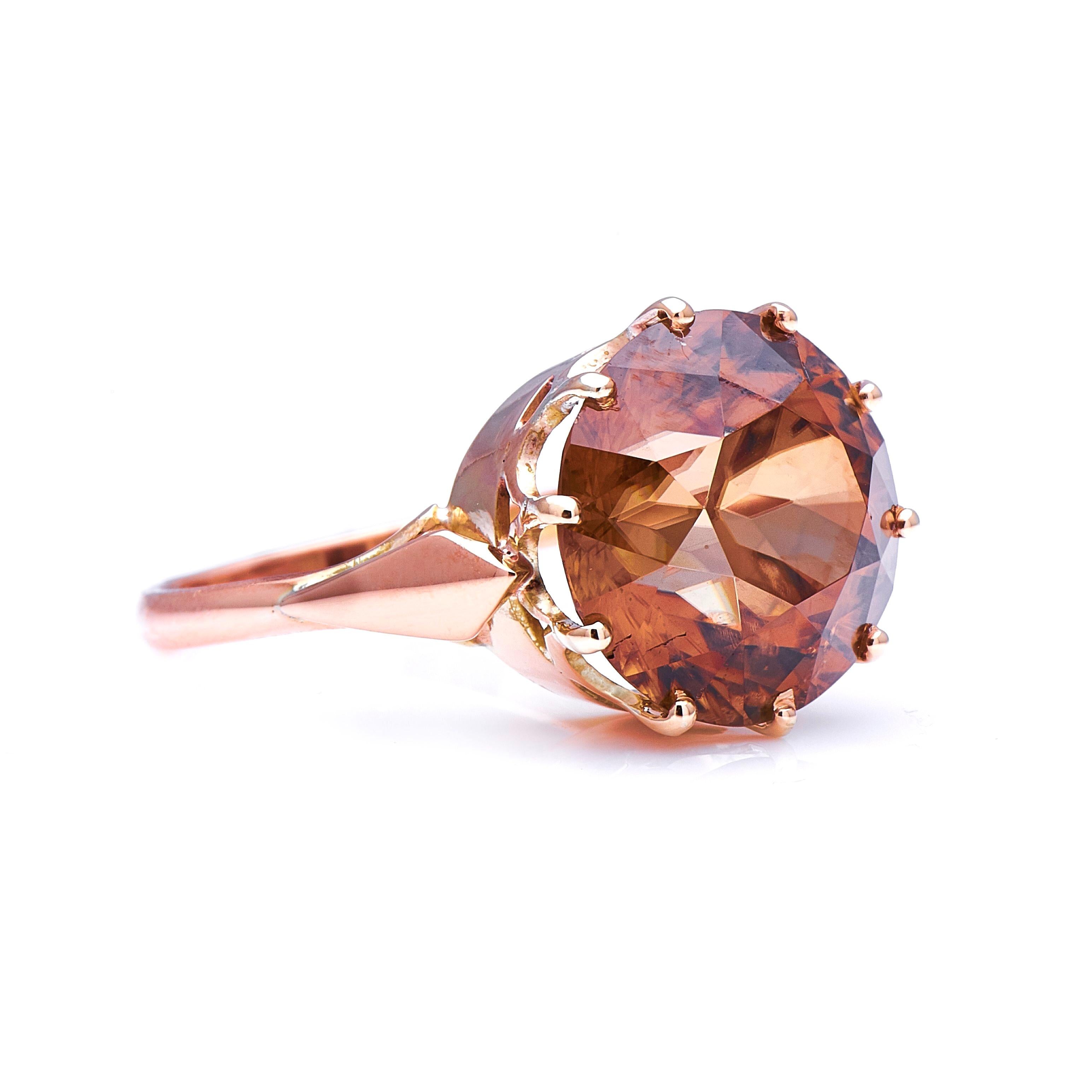 Zircon ring, circa 1920. Zircons, not to be confused with the diamond simulant cubic zirconia, are natural stones with a venerable history, prized for their bright lustre, their high dispersion and their range of beautiful body colours. This light