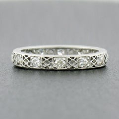 Rare Antique Art Deco Platinum European Diamond Open Filigree Eternity Band Ring