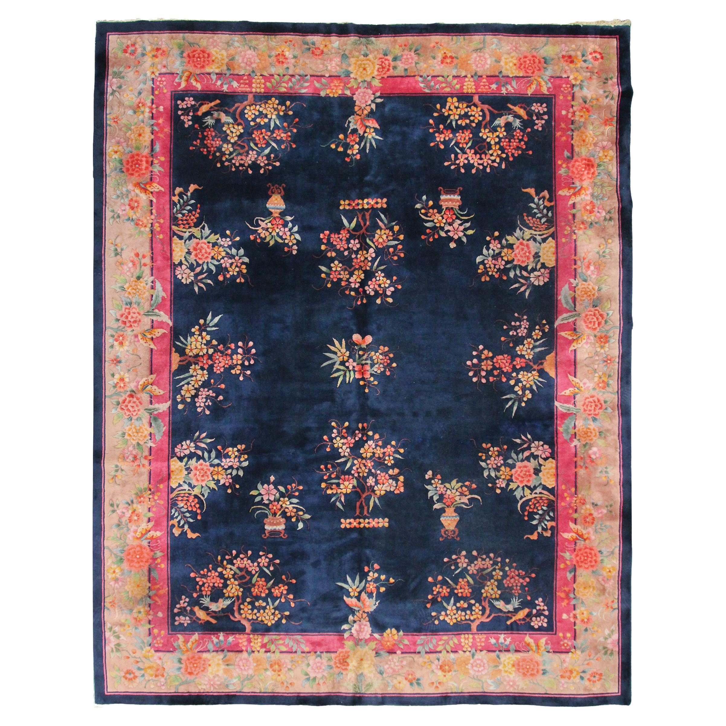 Rare tapis Art Déco Walter Nichols violet chinois bleu 9x12  275cm x 351cm en vente