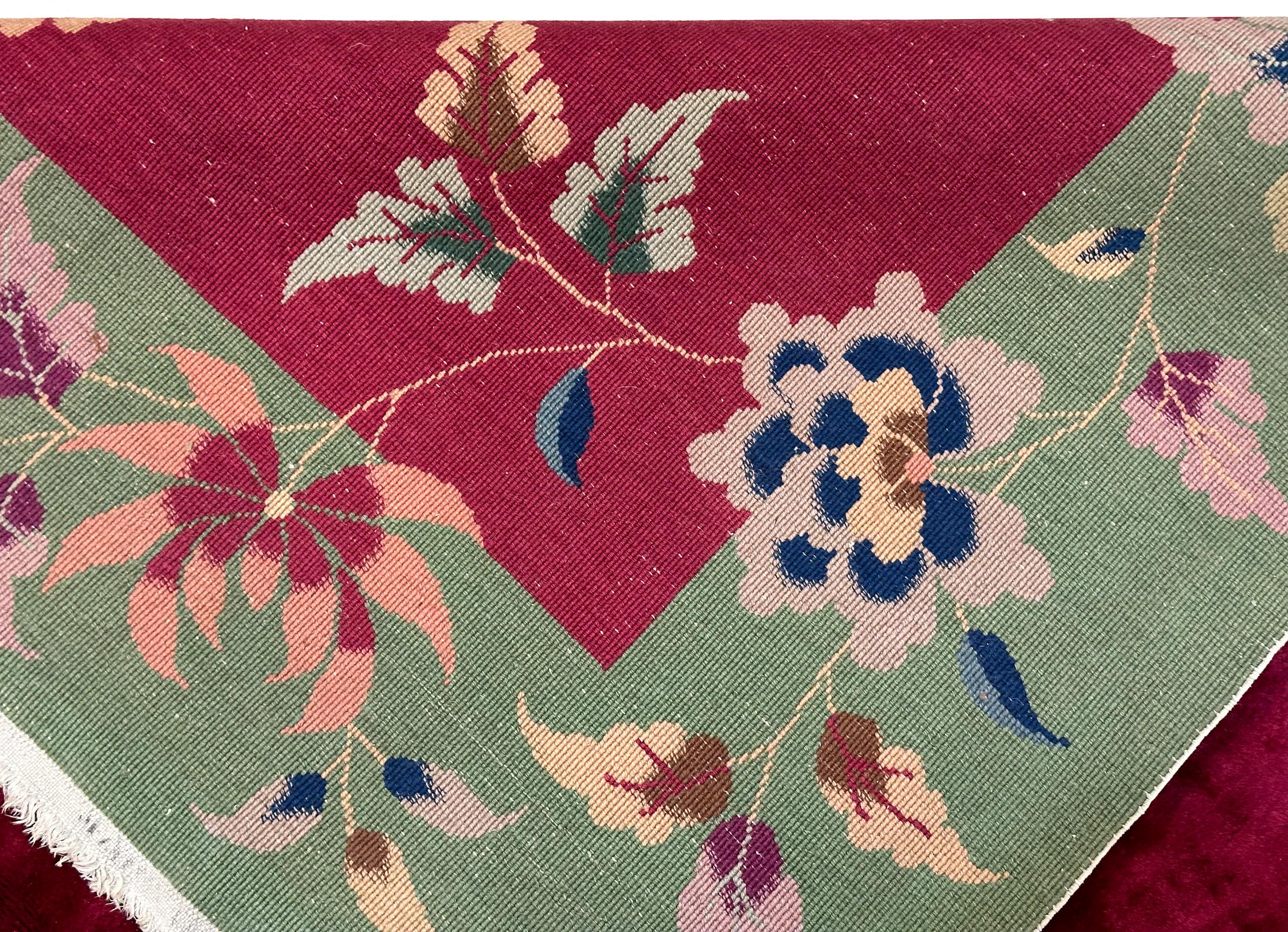 Rare tapis chinois Art déco pourpre Walter Nichols 9x12 275 cm x 351 cm en vente 4