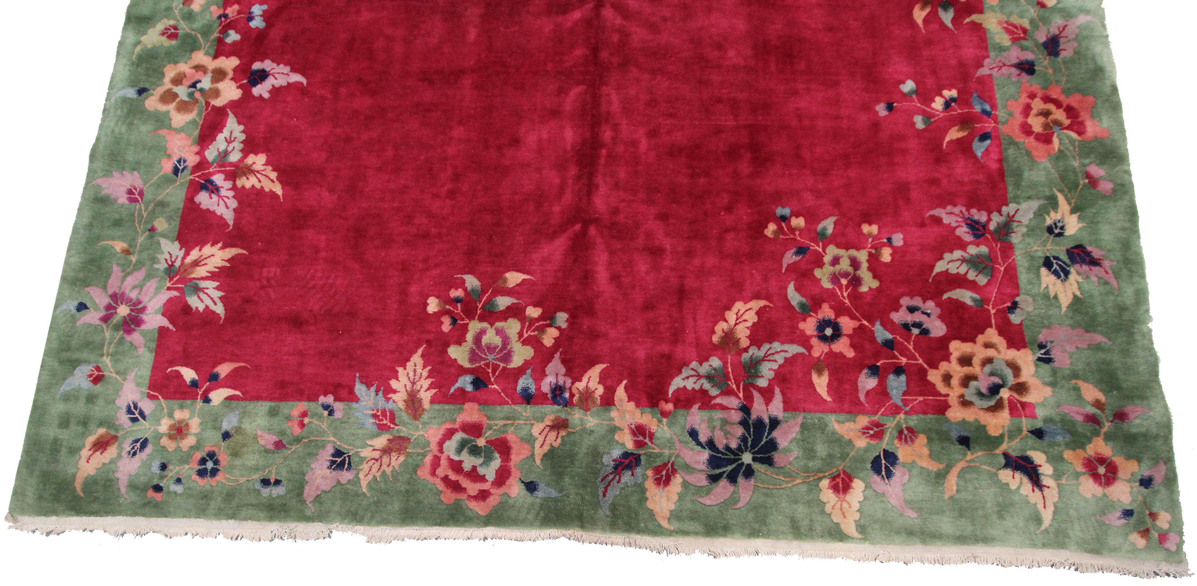 Chinois Rare tapis chinois Art déco pourpre Walter Nichols 9x12 275 cm x 351 cm en vente