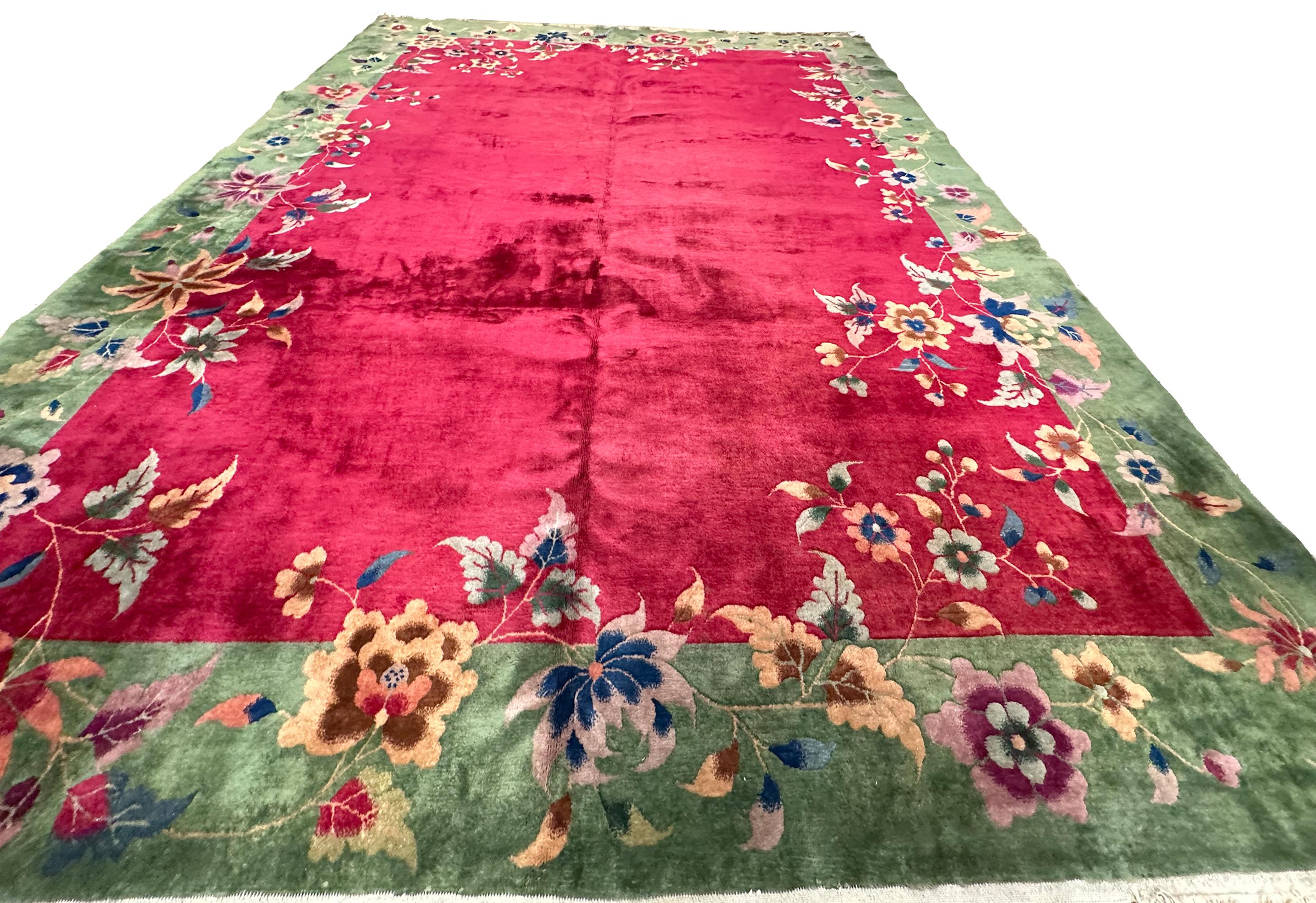 Laine Rare tapis chinois Art déco pourpre Walter Nichols 9x12 275 cm x 351 cm en vente