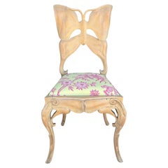 Seltene antike Jugendstil geschnitzt Schmetterling zurück Stuhl