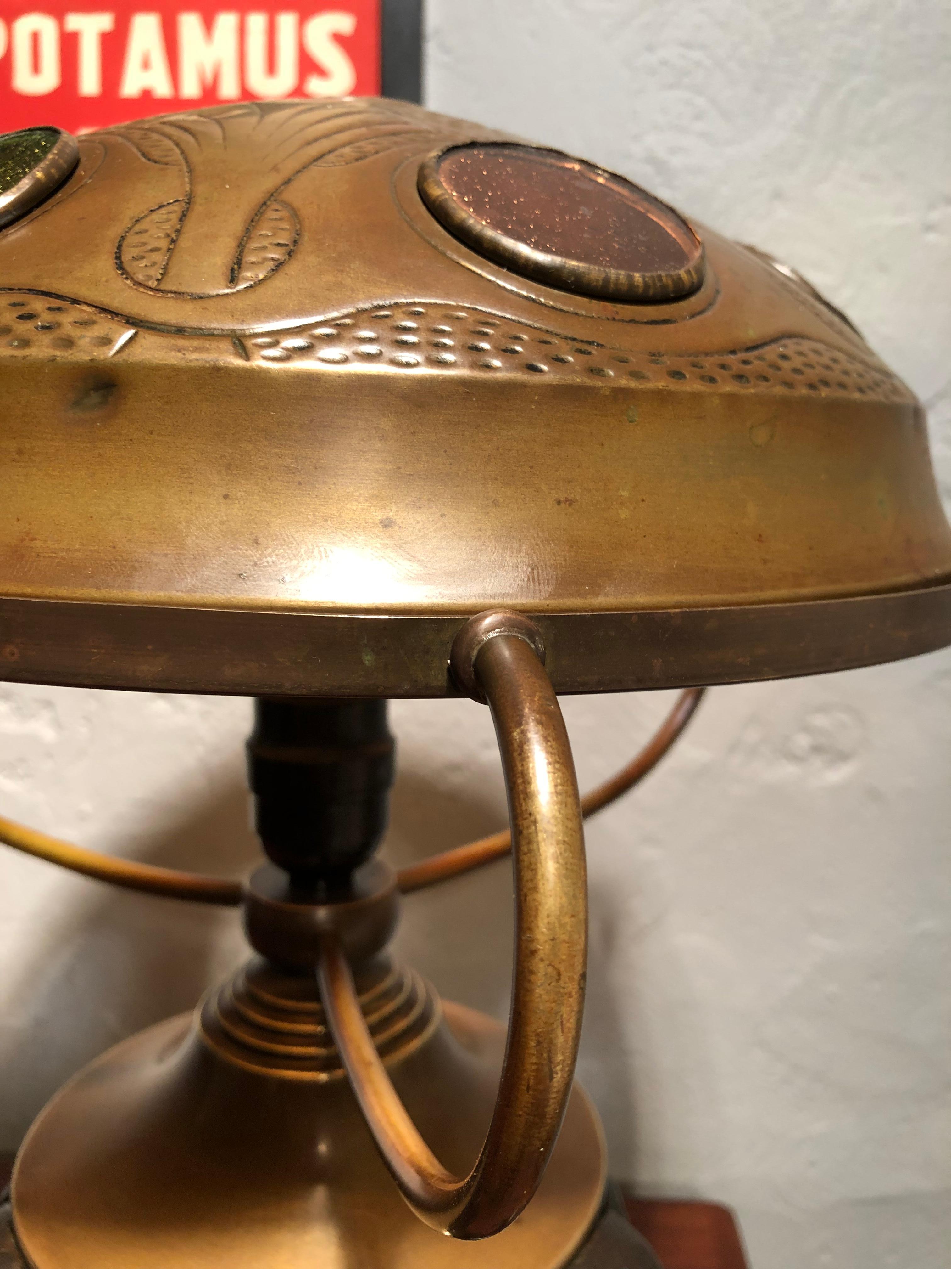 Brass Rare Antique Art Nouveau Elephant Lamp with Its Original Lampshade