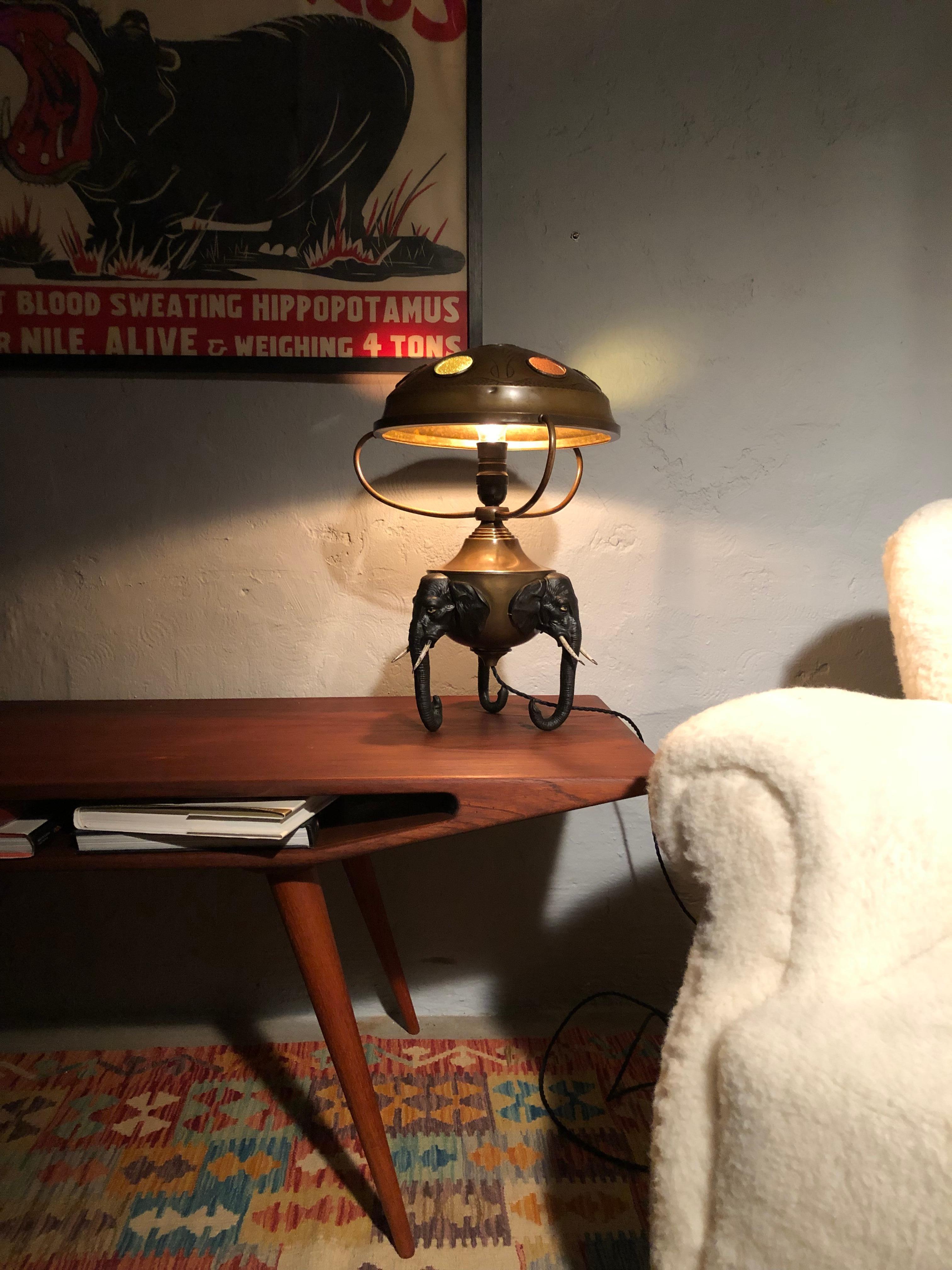 Rare Antique Art Nouveau Elephant Lamp with Its Original Lampshade 3