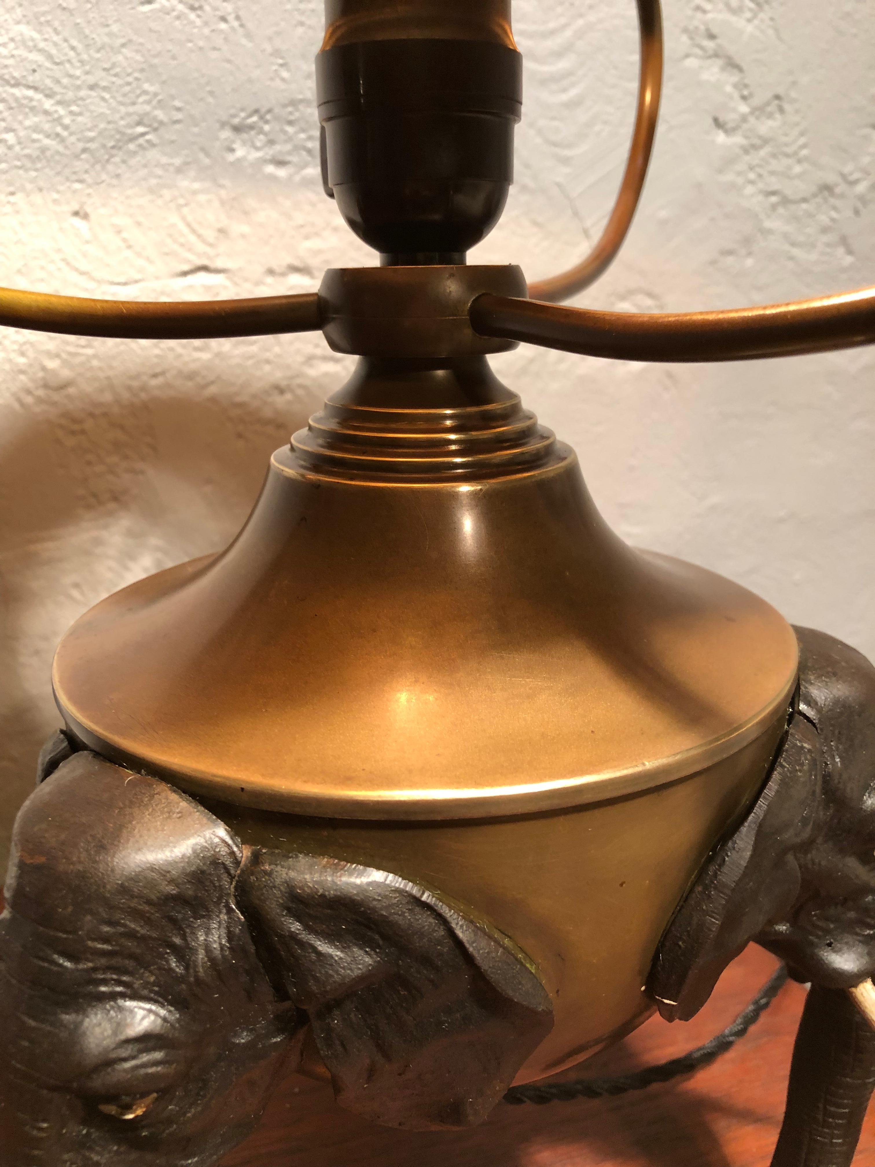 Rare Antique Art Nouveau Elephant Lamp with Its Original Lampshade 5