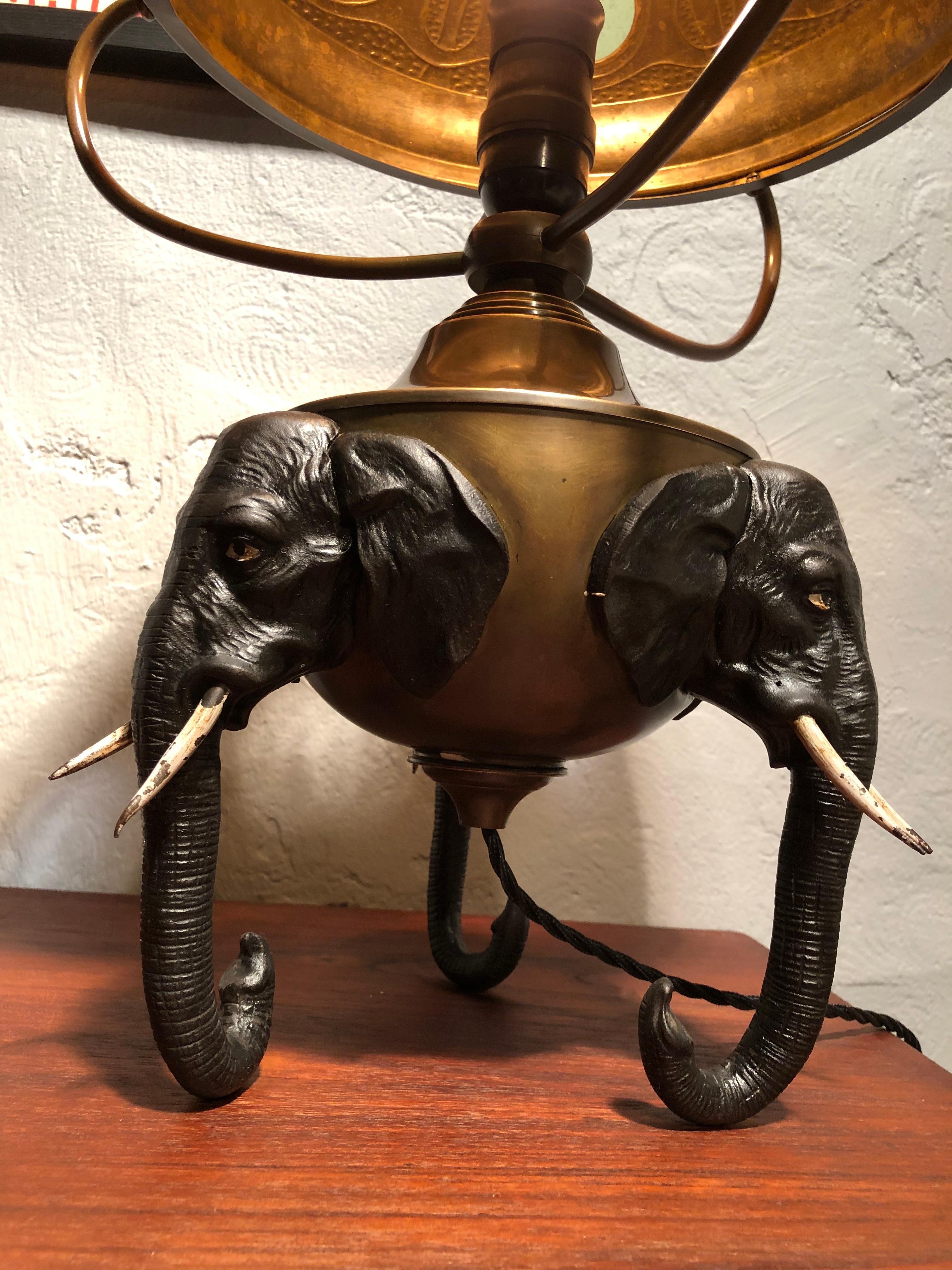 Edwardian Rare Antique Art Nouveau Elephant Lamp with Its Original Lampshade