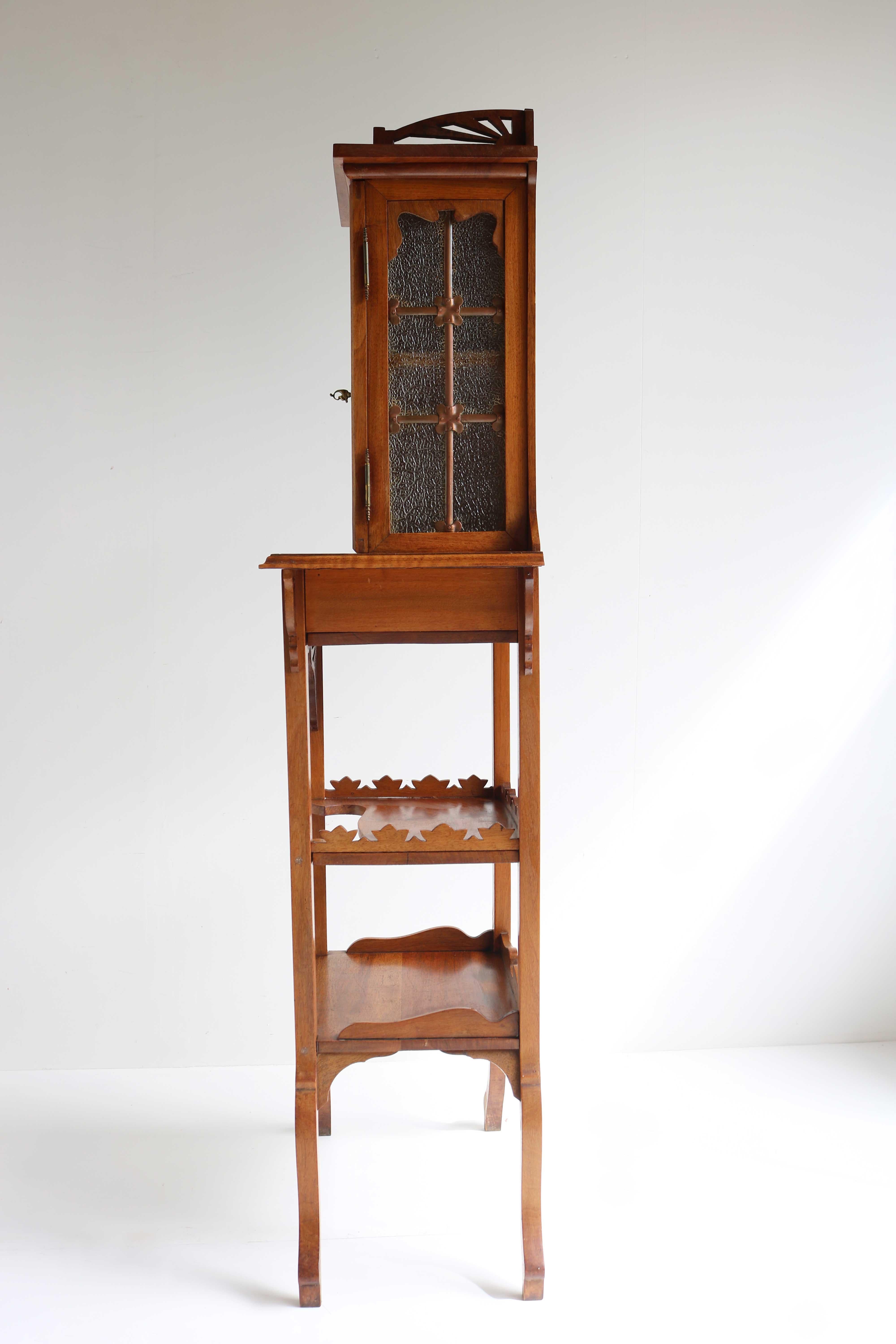 Rare Antique Arts & Crafts / Art Nouveau Cabinet with Glass & Copper Jugendstil For Sale 5