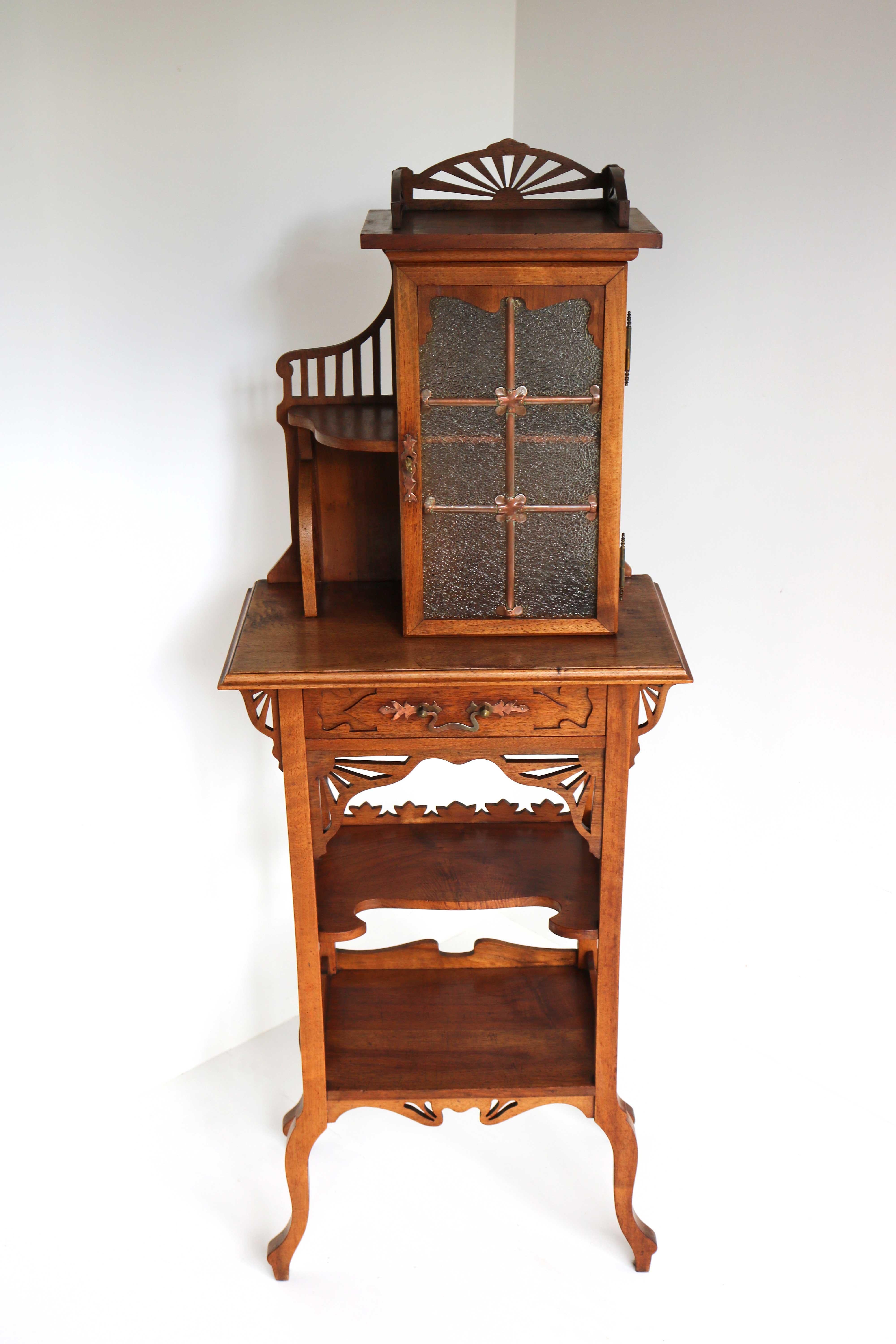 Rare Antique Arts & Crafts / Art Nouveau Cabinet with Glass & Copper Jugendstil For Sale 7