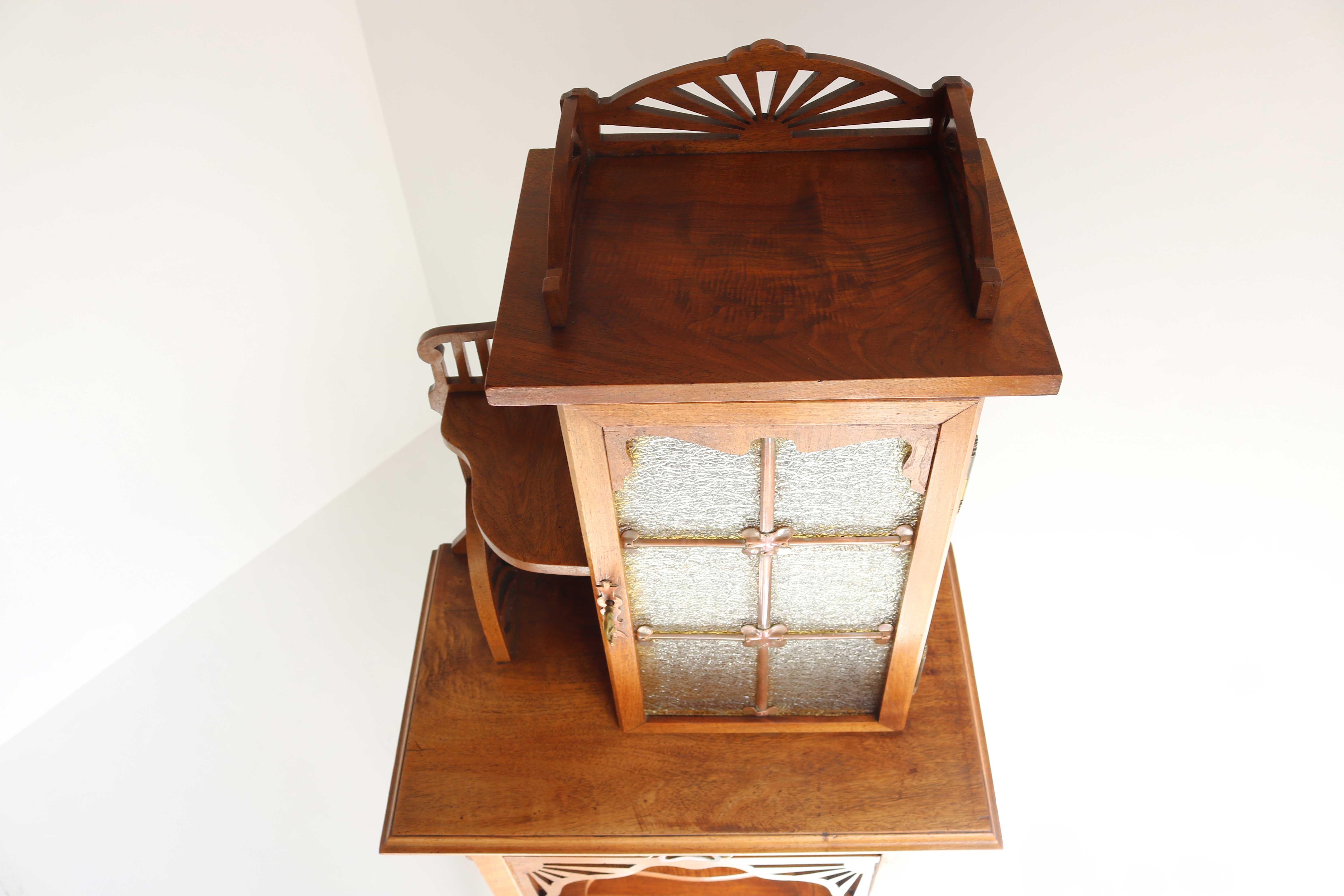 Rare Antique Arts & Crafts / Art Nouveau Cabinet with Glass & Copper Jugendstil For Sale 8