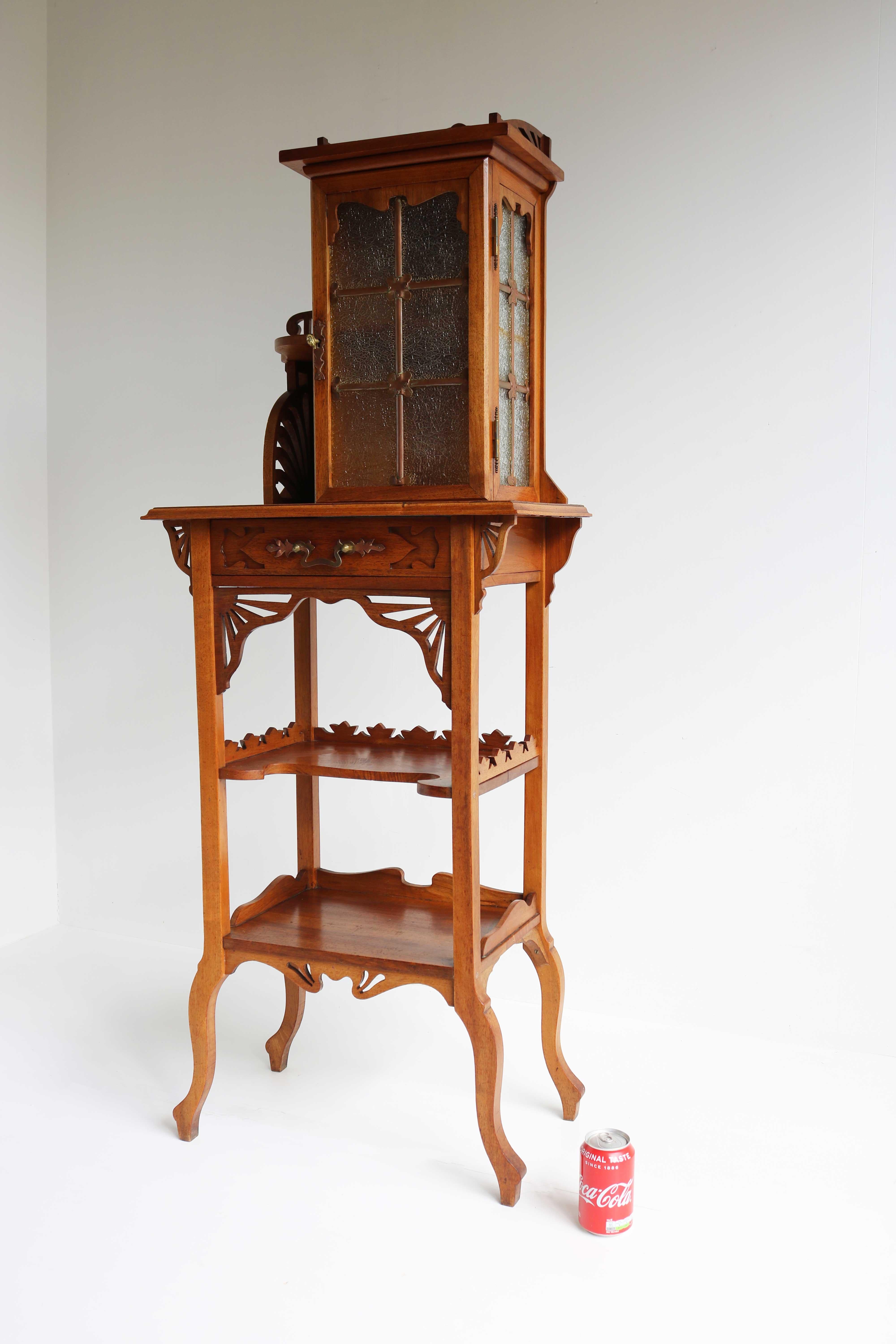 Rare Antique Arts & Crafts / Art Nouveau Cabinet with Glass & Copper Jugendstil For Sale 12