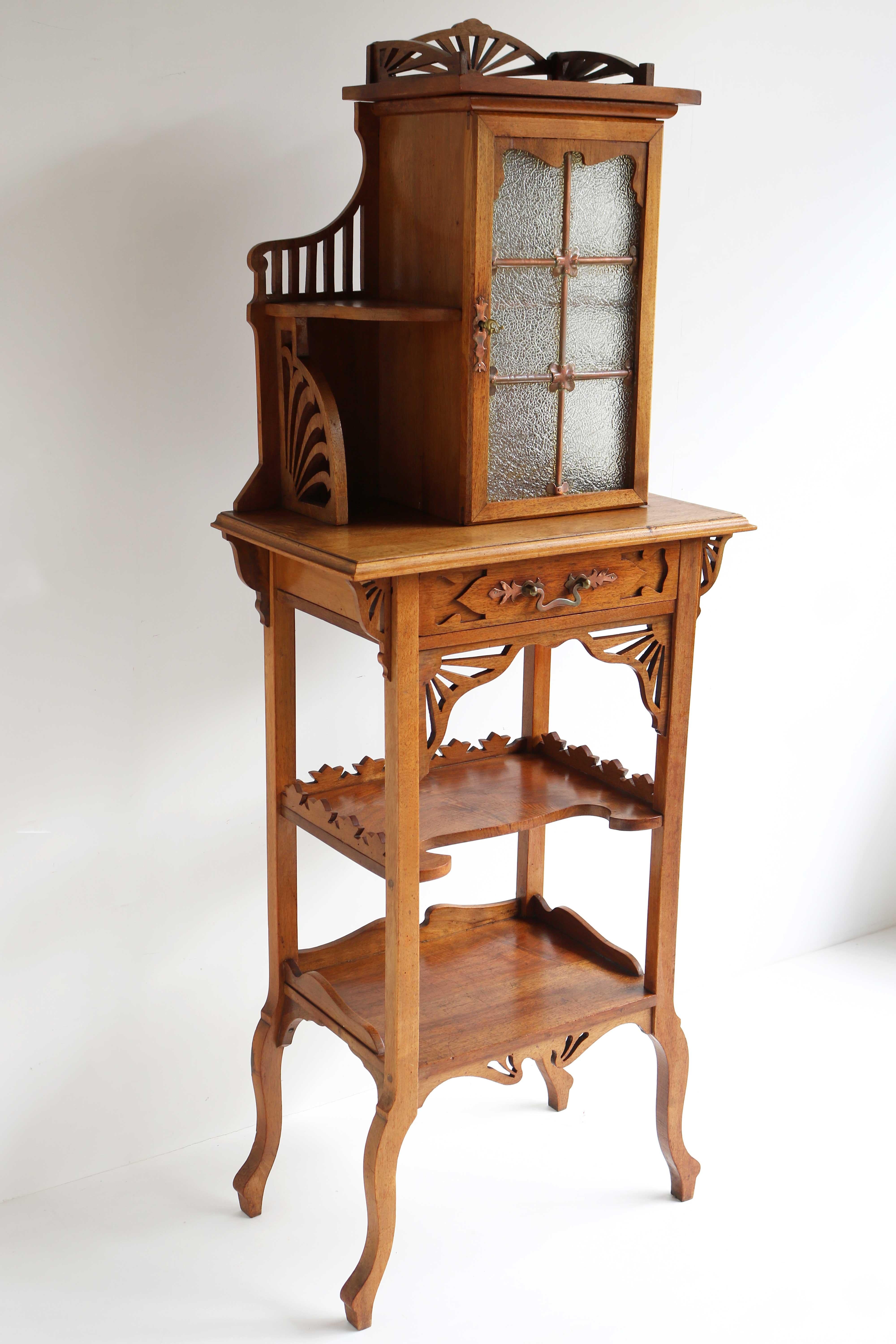 Arts and Crafts Rare Antique Arts & Crafts / Art Nouveau Cabinet with Glass & Copper Jugendstil For Sale