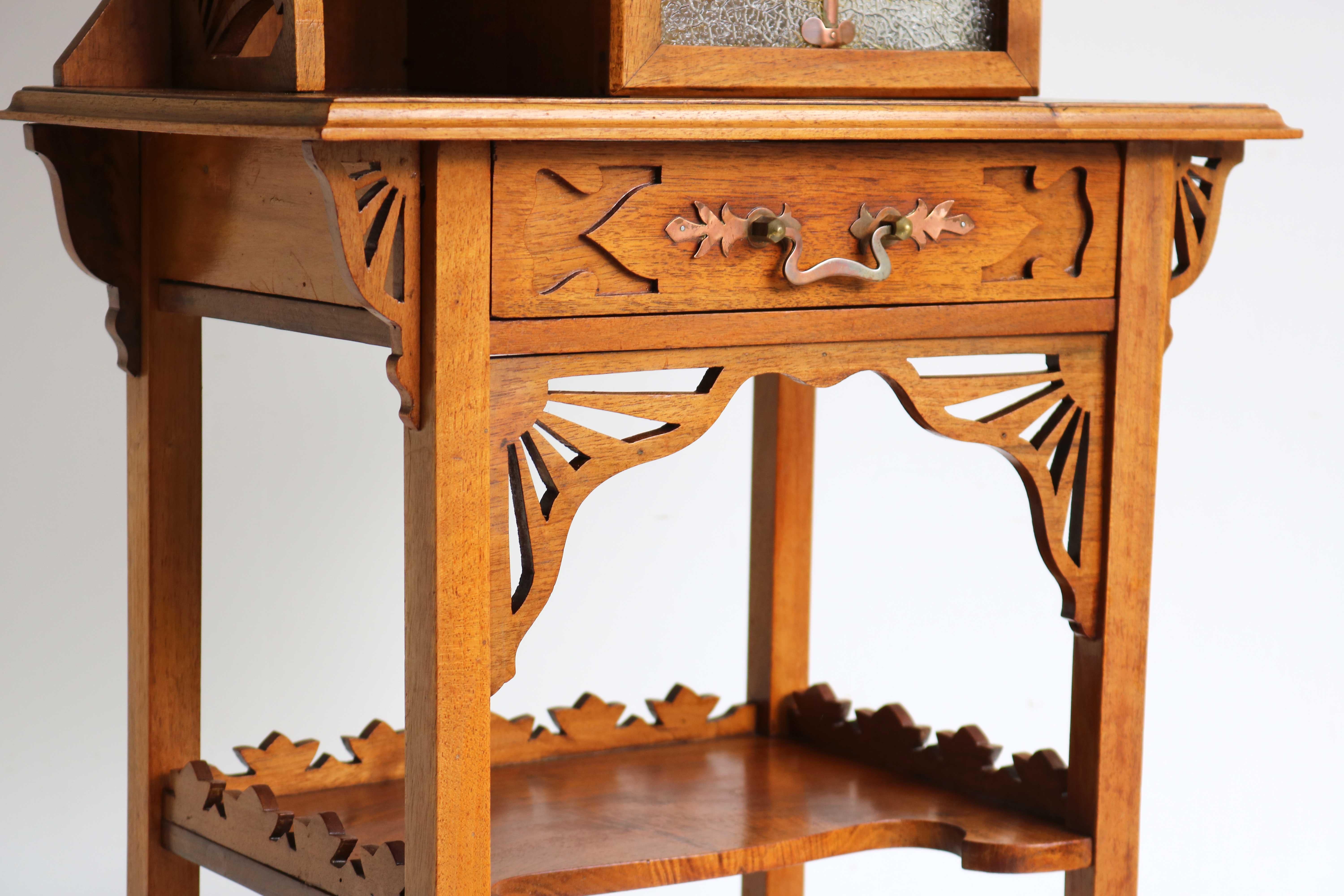 French Rare Antique Arts & Crafts / Art Nouveau Cabinet with Glass & Copper Jugendstil For Sale