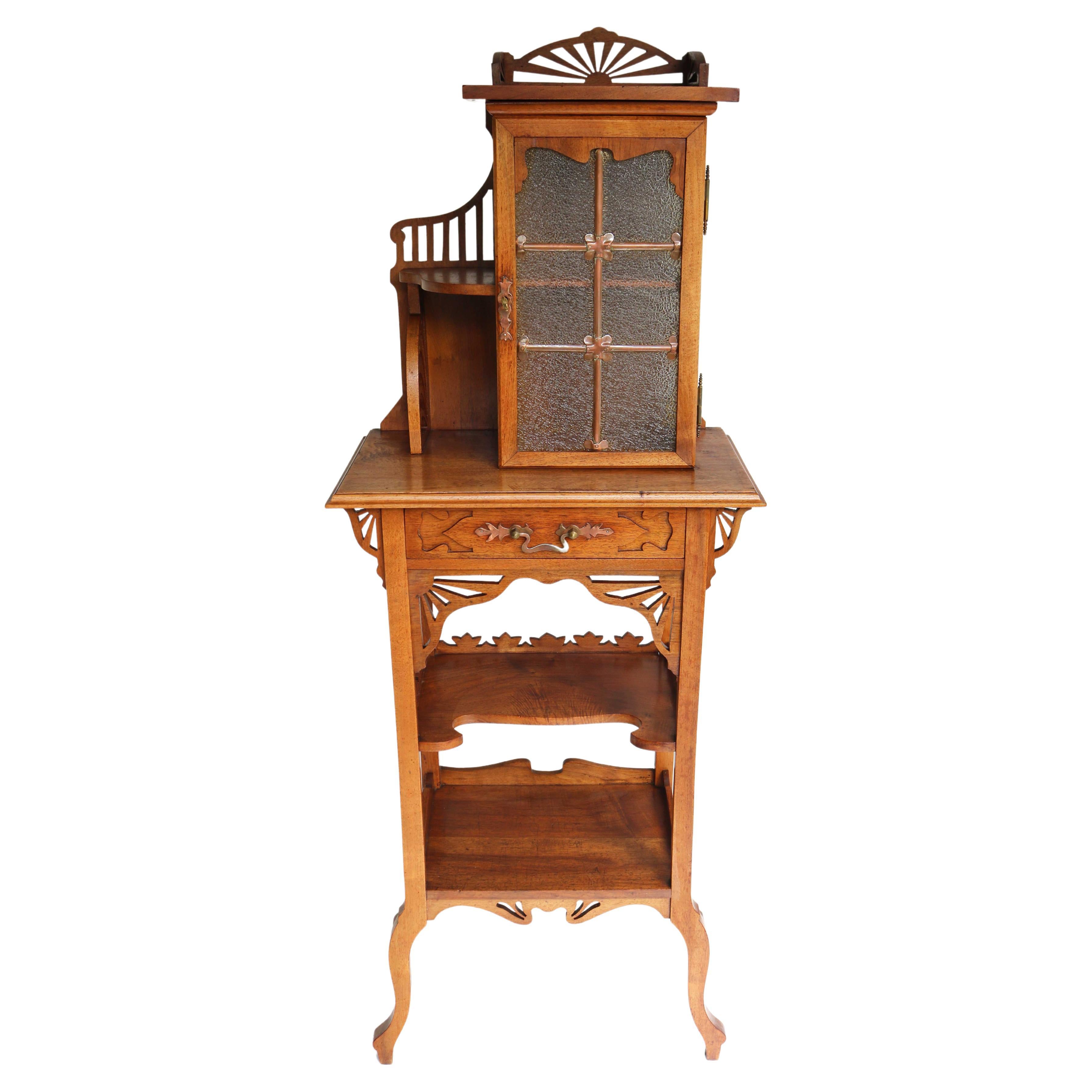 Rare Antique Arts & Crafts / Art Nouveau Cabinet with Glass & Copper Jugendstil For Sale