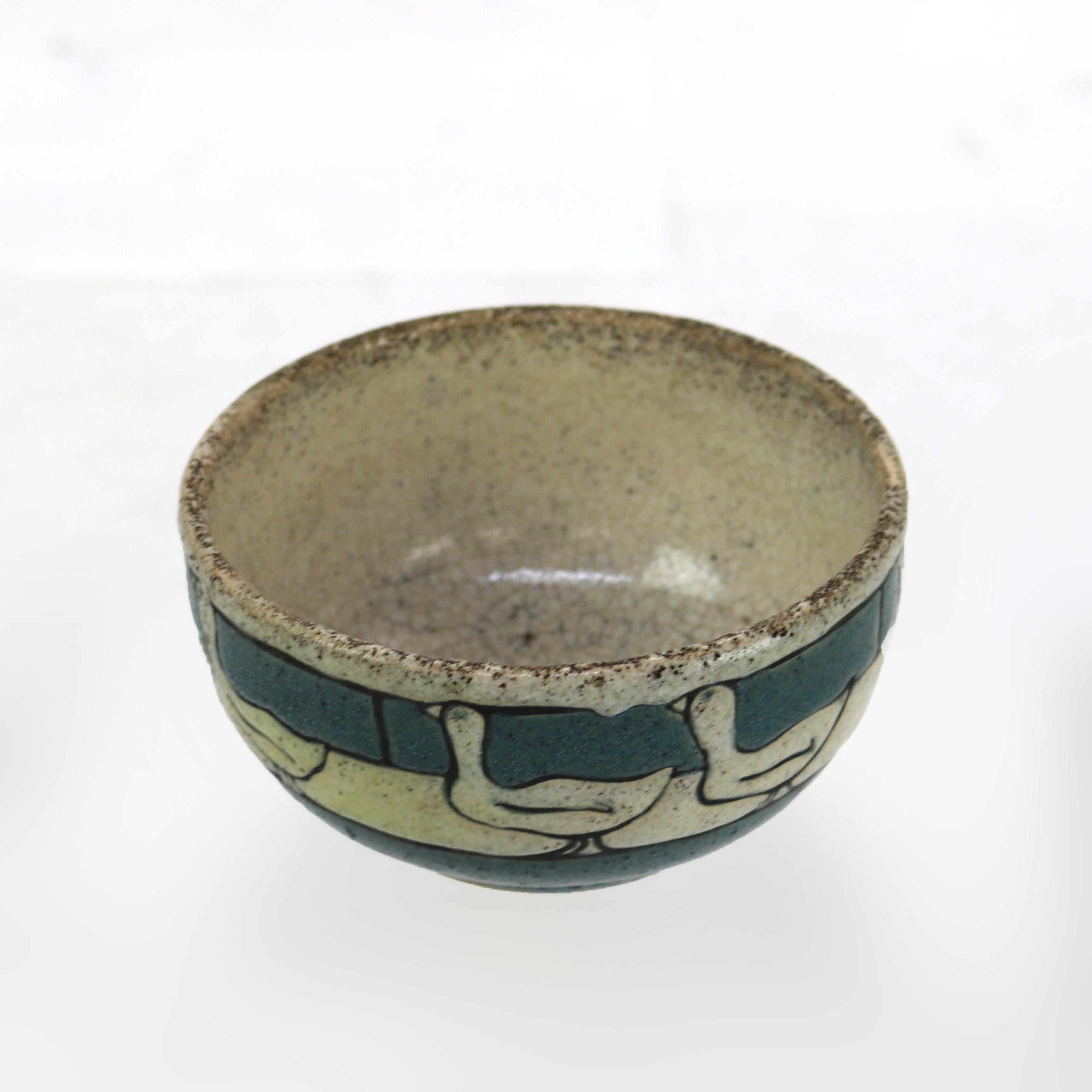 80835-LUW Rare Antique Arts & Crafts “Girl’s Saturday Evening” Pottery Bowl, Signed, C1920.   
2 1/4